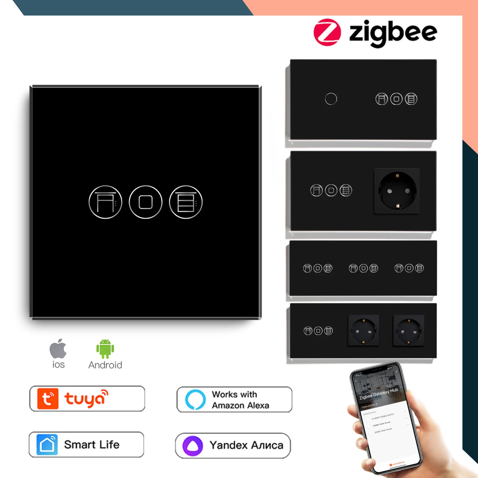 Zigbee Smart Roller Shutter Switch with EU Socket Tuya Alexa Control Zigbee Smart Roller Shutter Switch with EU Socket Tuya Alexa Control