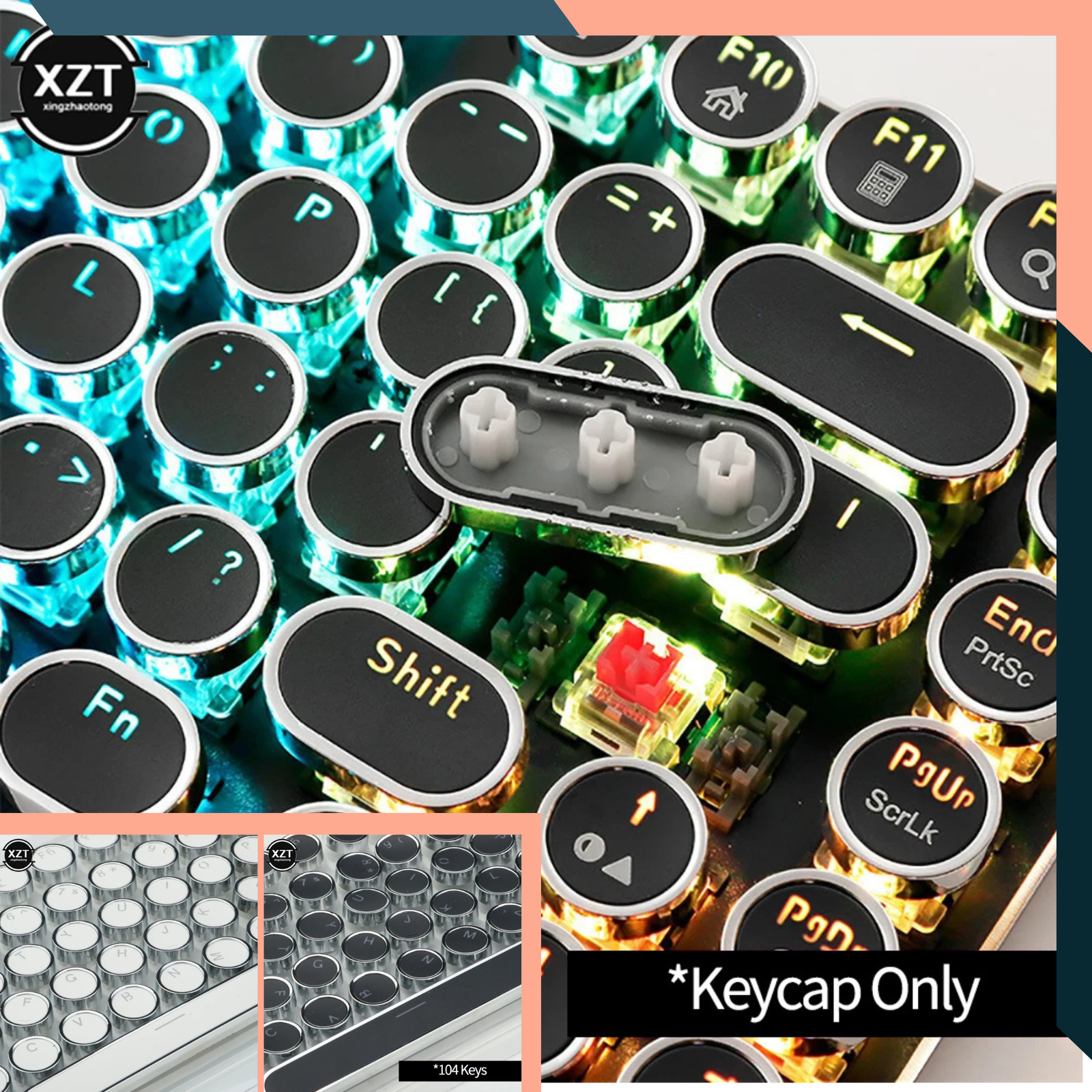 Round PBT Keycaps 104 Keys Retro OEM Set for RGB MX Mechanical Keyboard