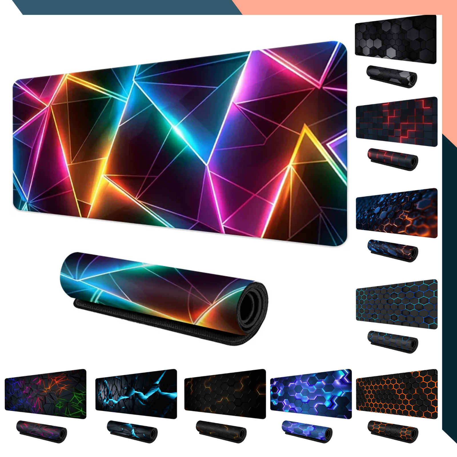 Colourful gaming mouse pads collection displayed. Large Gaming Mouse Pad Red Blue Gradient Non Slip Desk Mat Sewn Edges