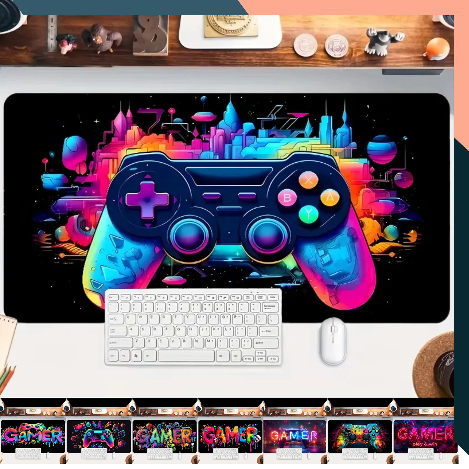 Colourful gaming mouse pad with controller Large Gaming Mouse Pad for Gamer Light Non-Slip Desk Mat Rubber Base