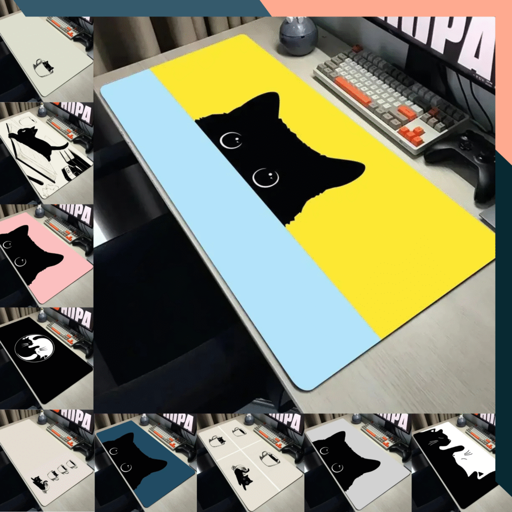 XXL Cat Gaming Mouse Pad Cute Black Cat Large Desk Mat Non Slip » PYC ...