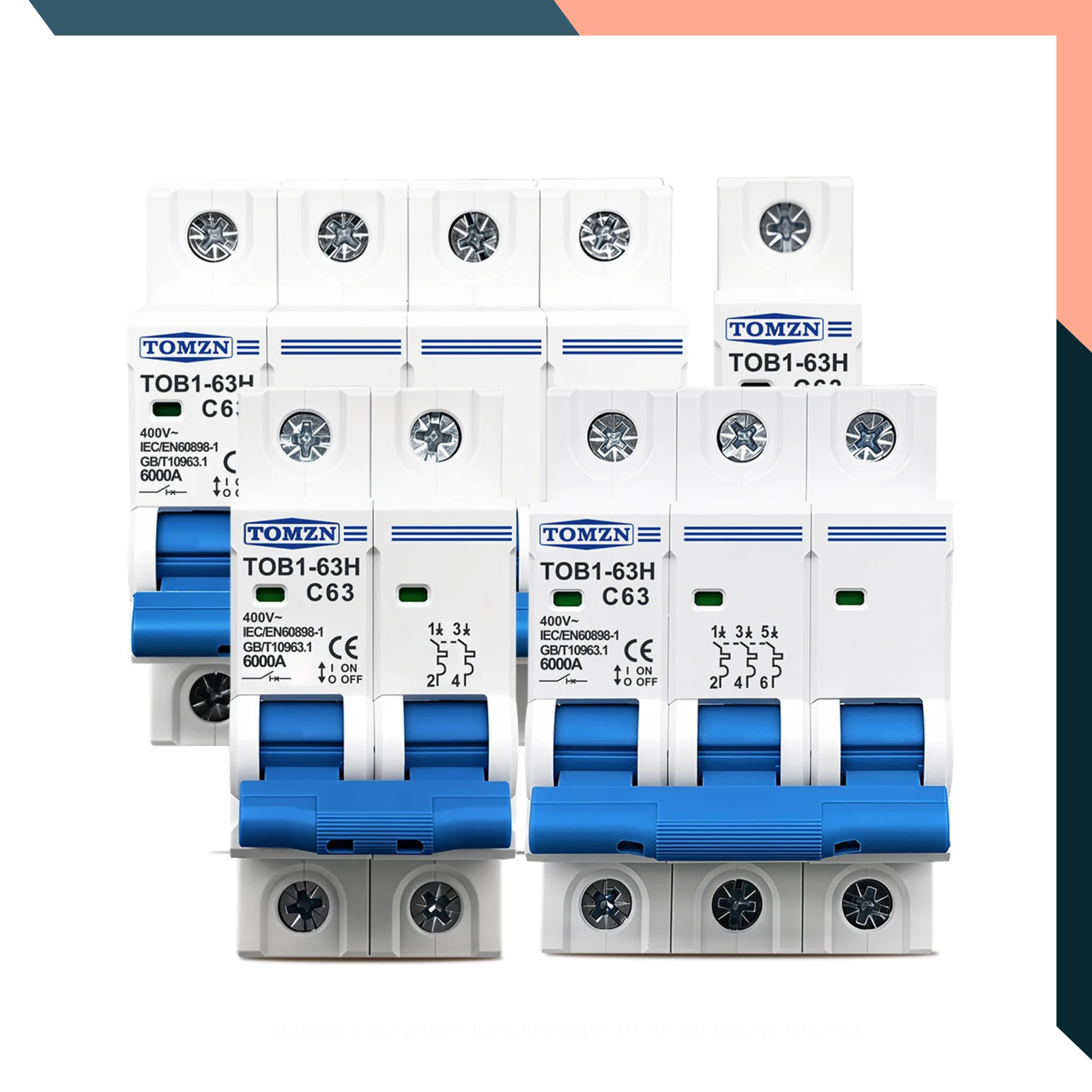 AC MCB C Curve Mini Circuit Breaker 1P–4P 3A–63A for DIN Rail