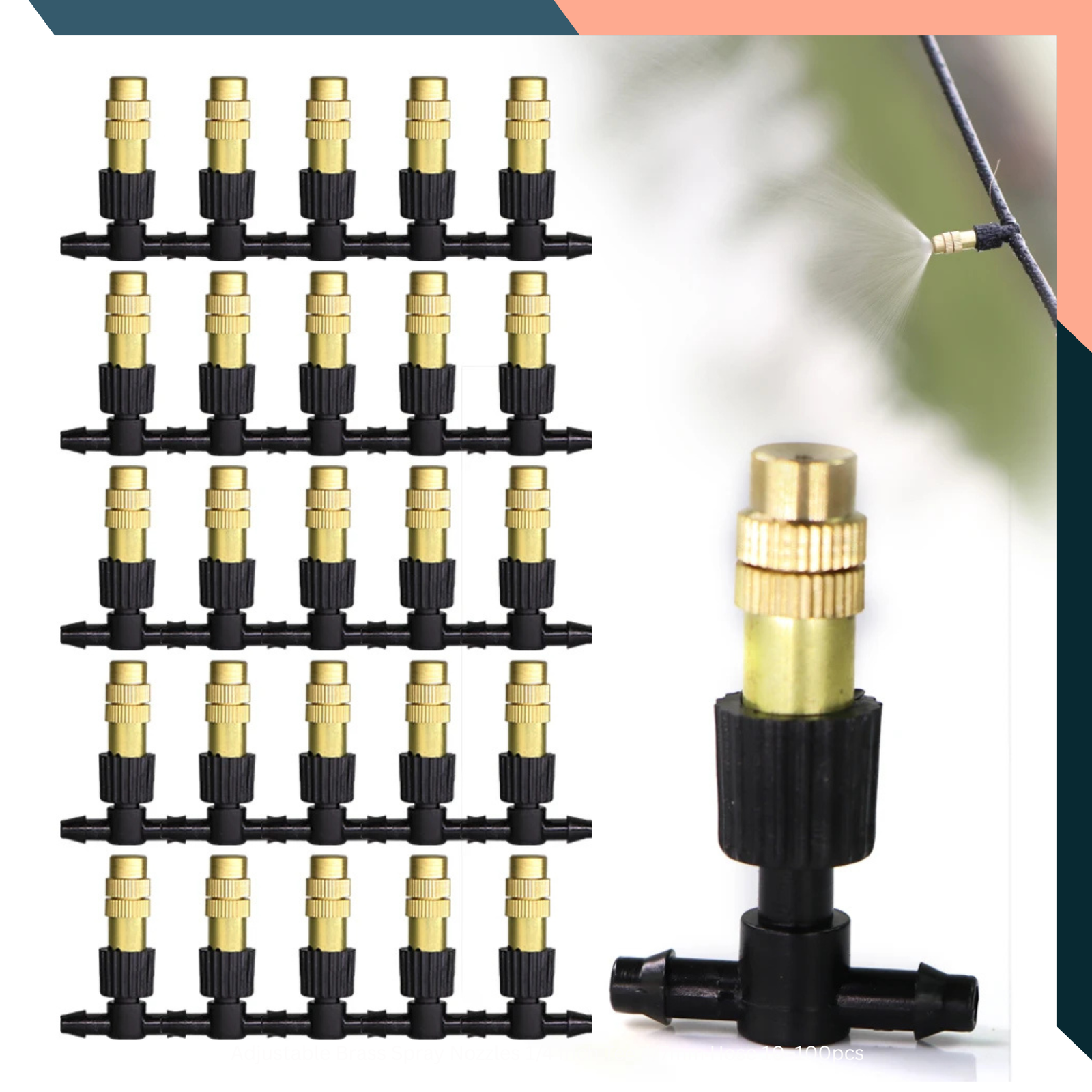 Adjustable Brass Spray Nozzles 1/4 Inch Tee 4/7mm Hose 10–100pcs