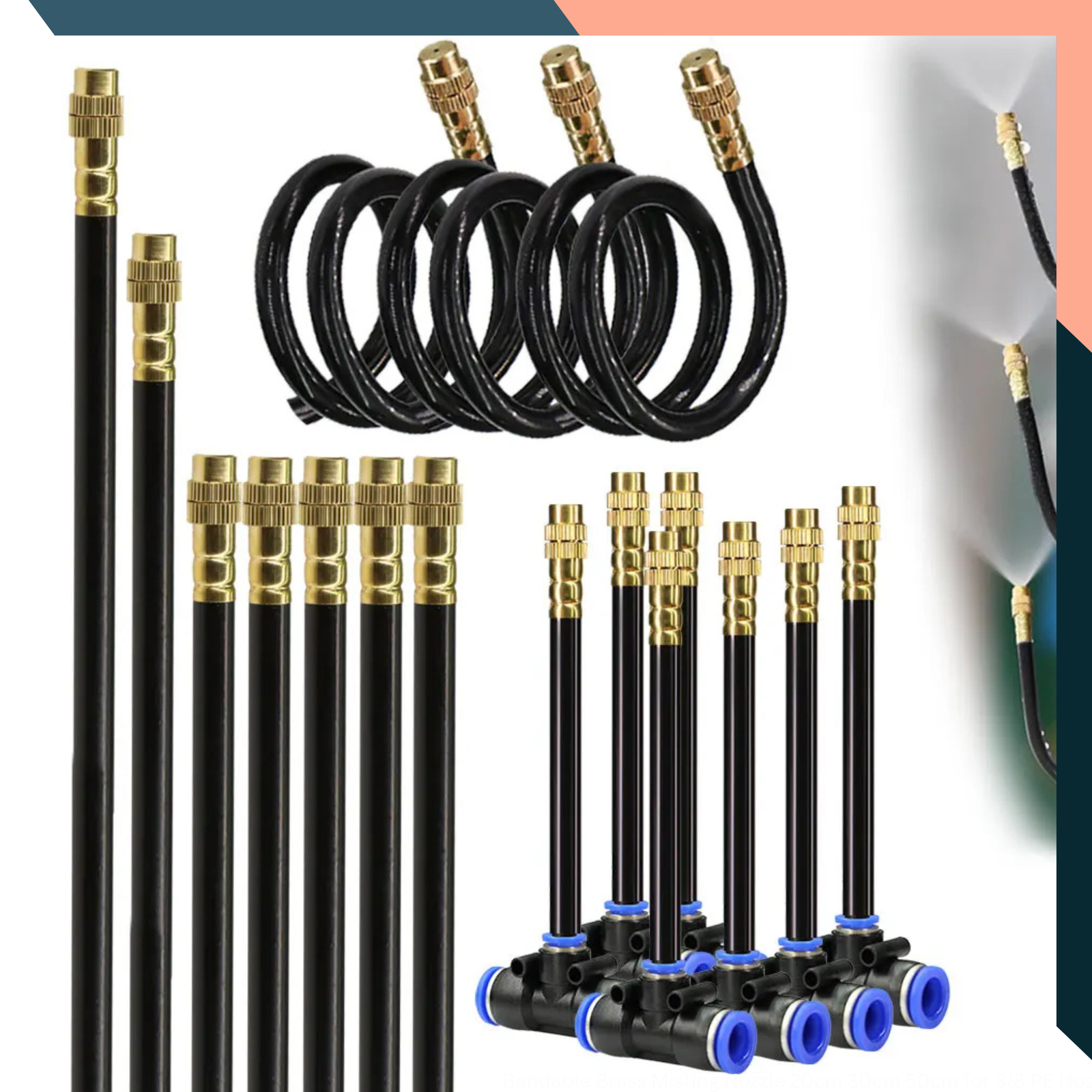 Bendable Brass Misting Nozzle 20cm 30cm 50cm for 3/8 PE Hose