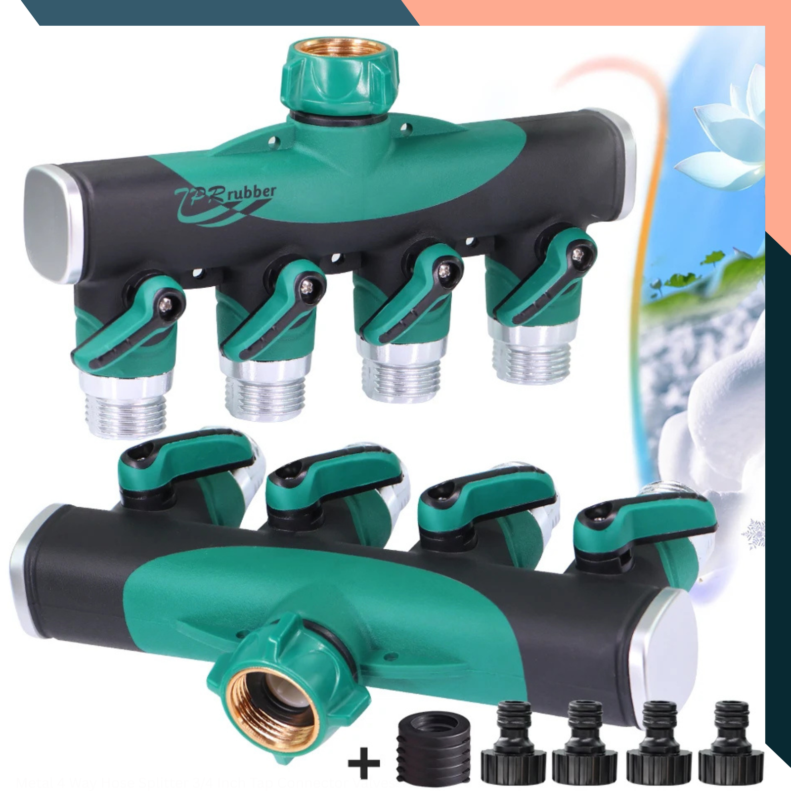 Metal 4 Way Hose Splitter 3/4 Inch Tap Connector Valves