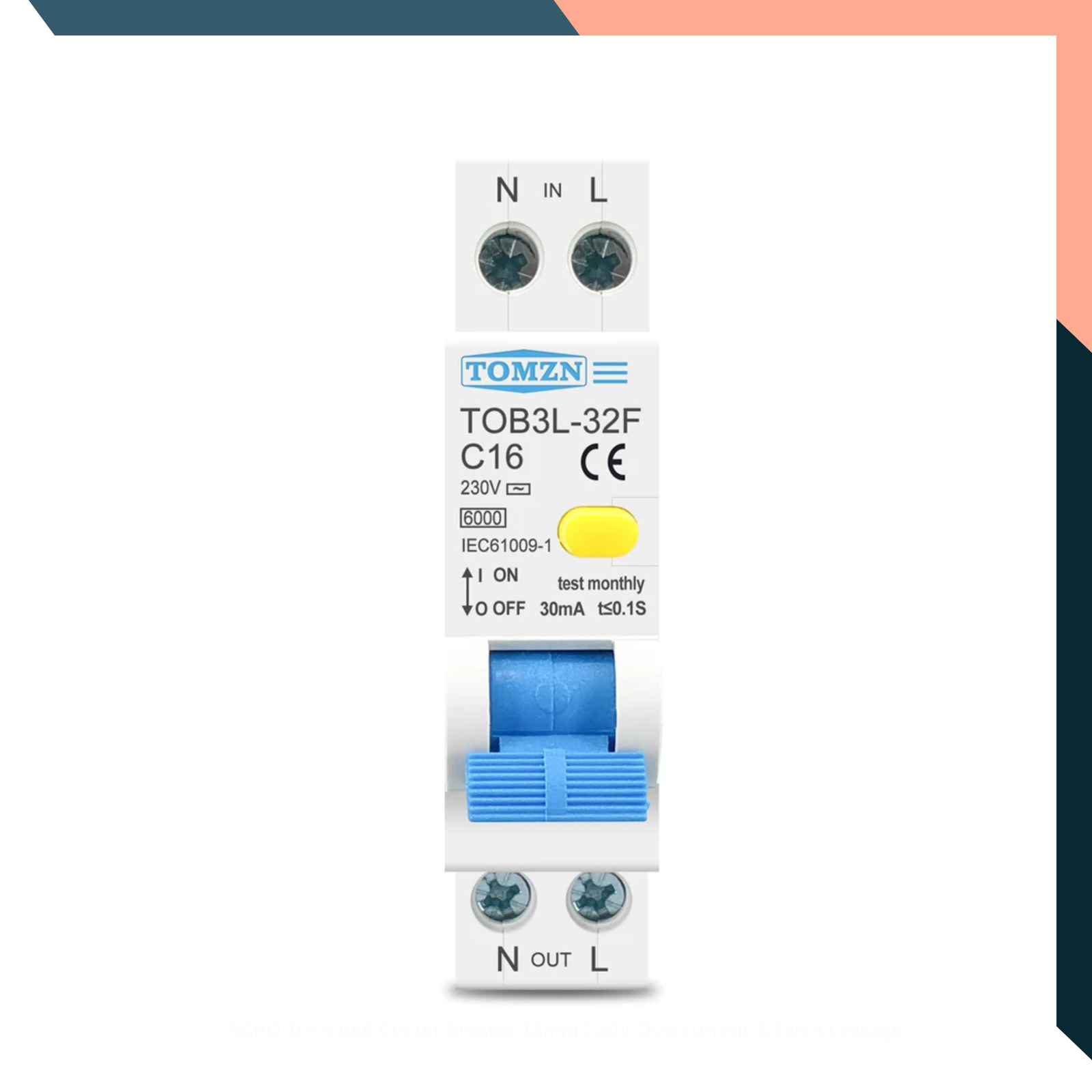 RCBO 1P+N 6kA Circuit Breaker 18mm 230V Overcurrent & Earth Leakage