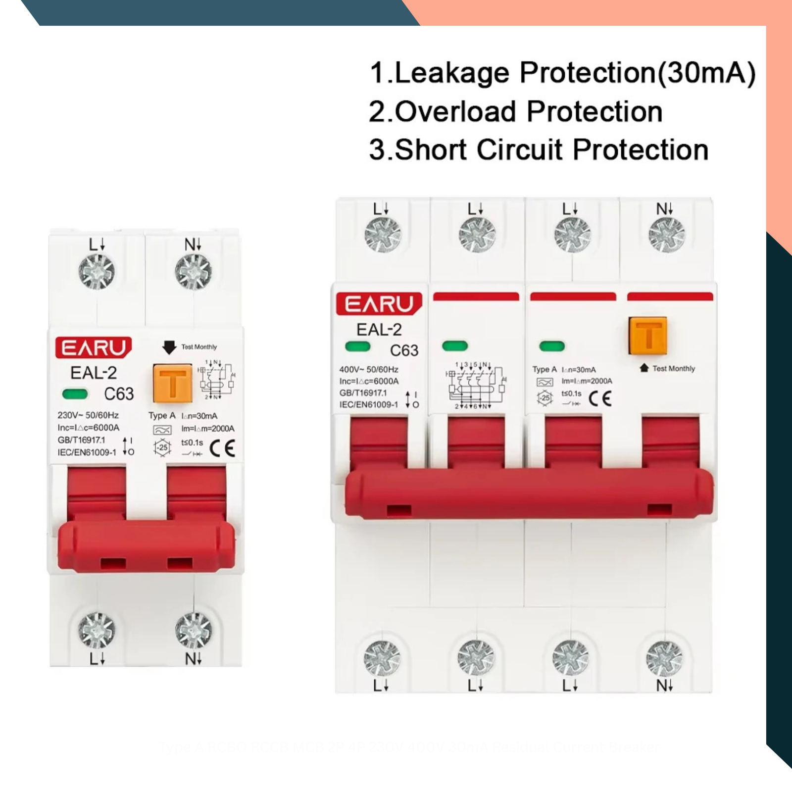 Type A RCBO RCCB MCB 2P 4P 230V 400V 30mA Residual Current Breaker