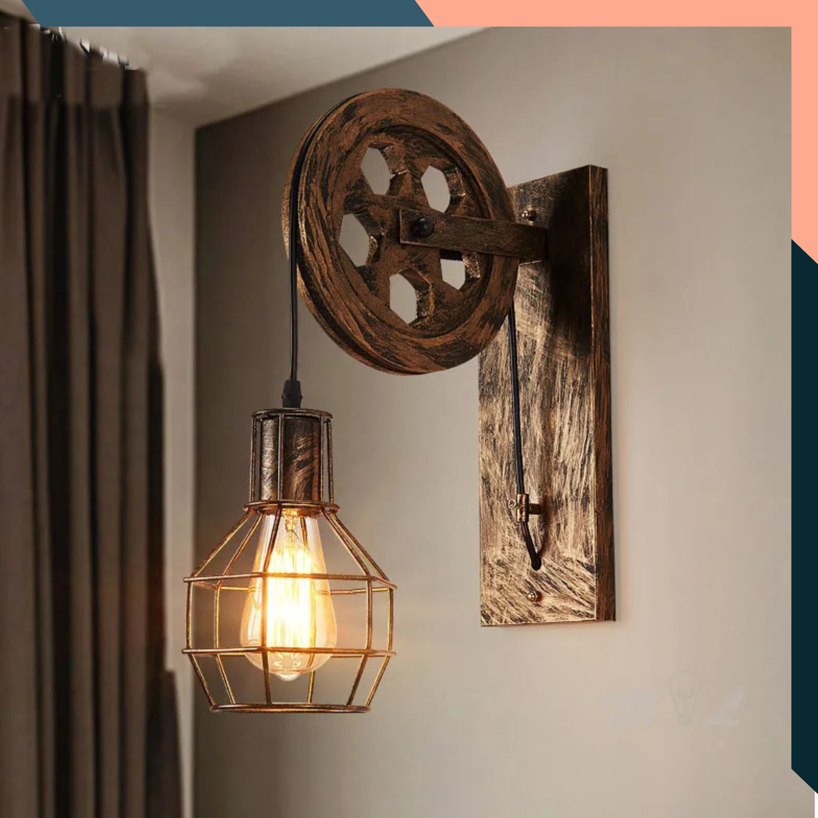 Vintage Industrial Wall Light Lifting Pulley Retro Wall Sconce for Bedroom Mirror
