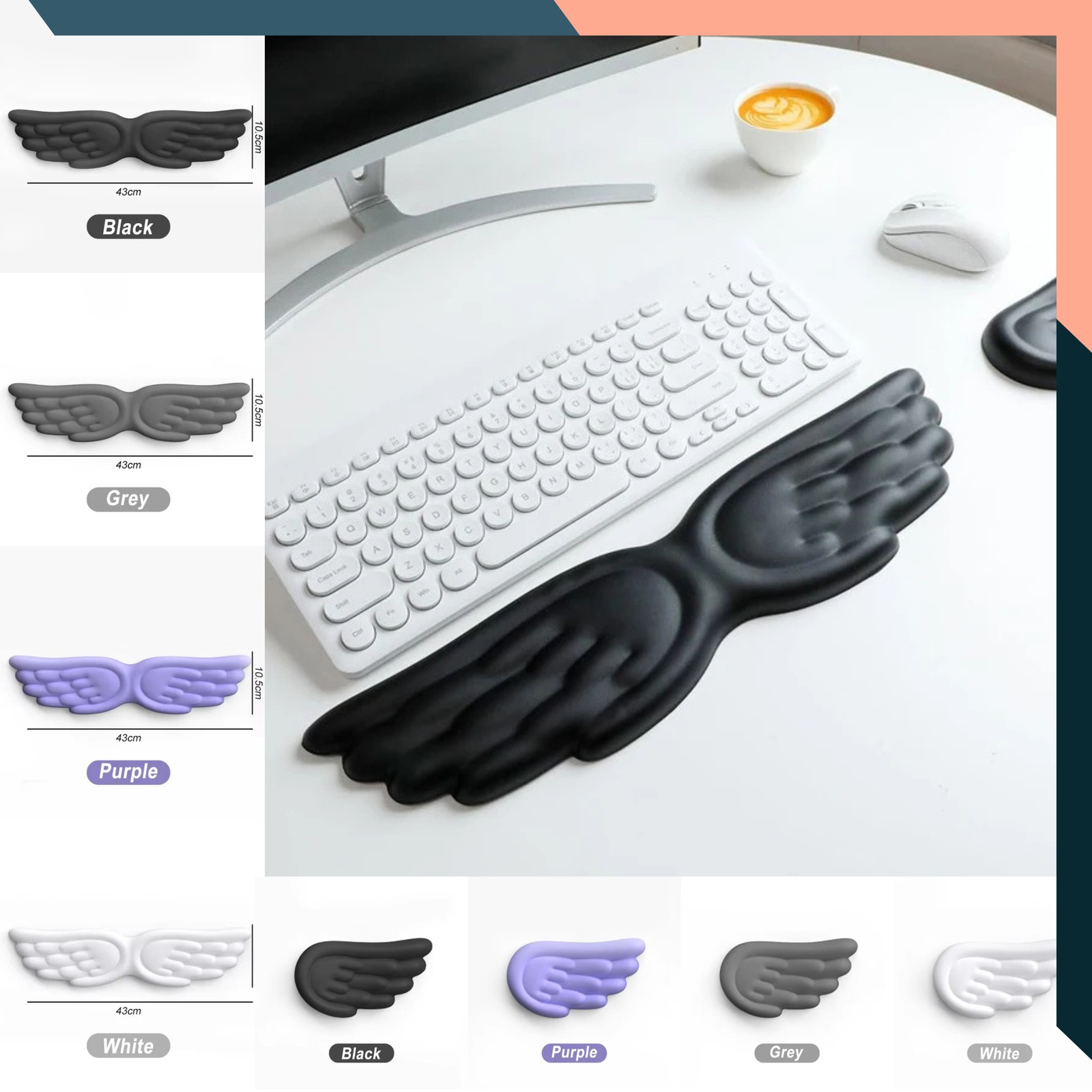 Angel Wing Wrist Rest Set Keyboard Mouse Pad Memory Foam Ergonomic