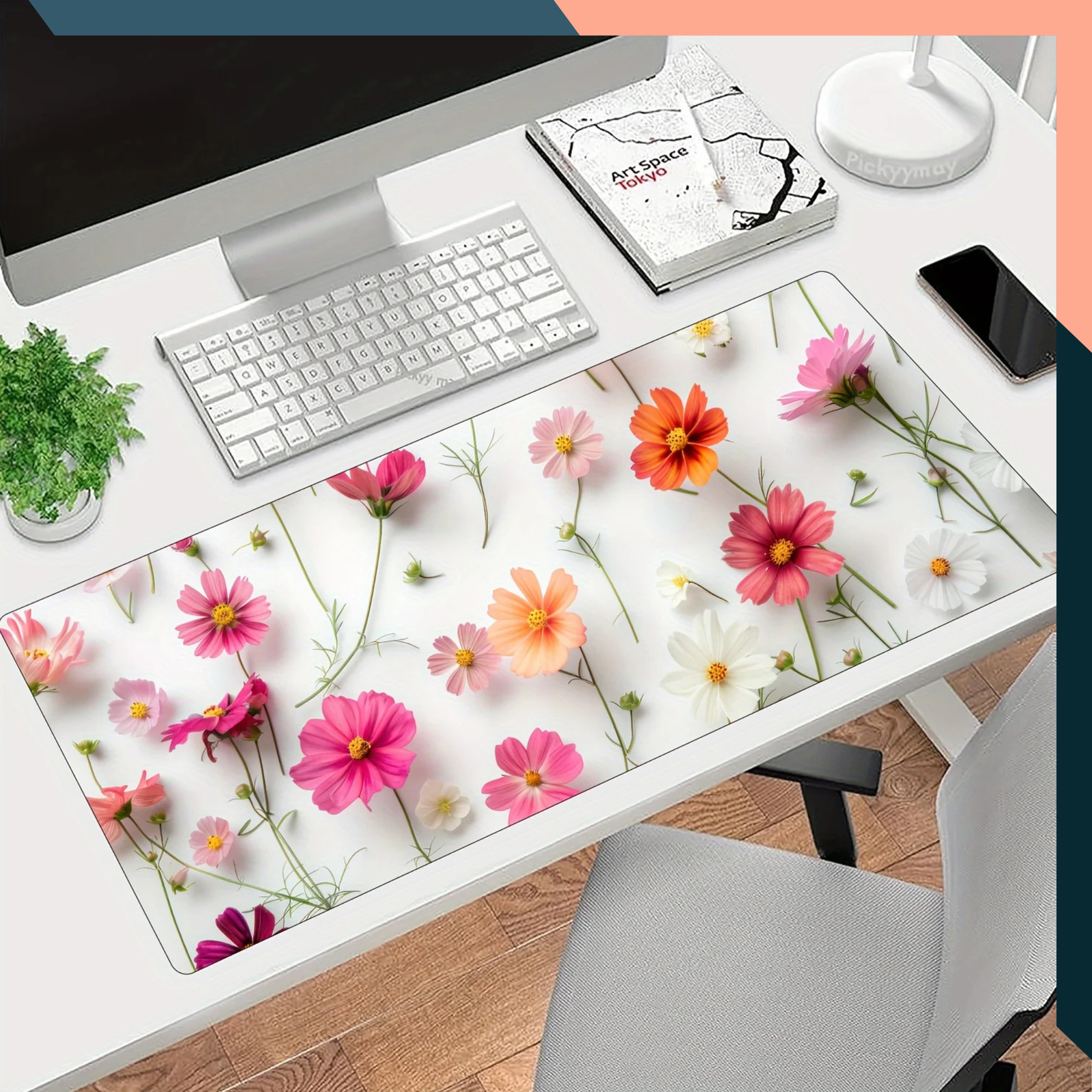 Floral Desk Mat Water Resistant Non Slip Mouse Pad Stitched Edge