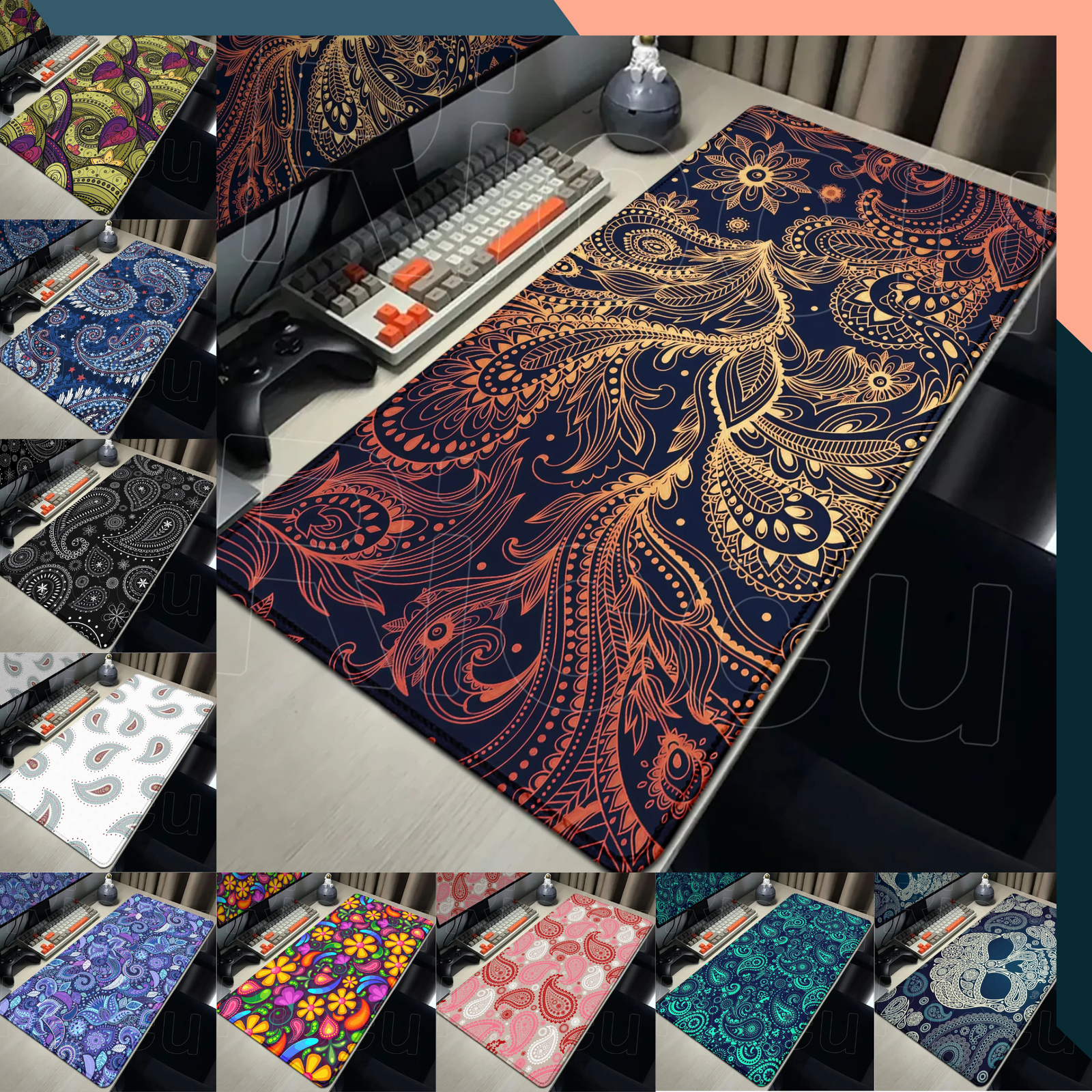 Paisley Gaming Mouse Pad 40x90cm XXL Desk Mat Non Slip Rubber PC
