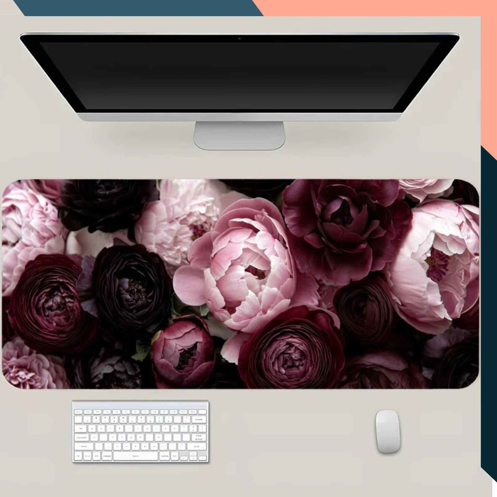 Peony Desk Mat XL XXL Red Floral Gaming Mouse Pad Non Slip Rubber