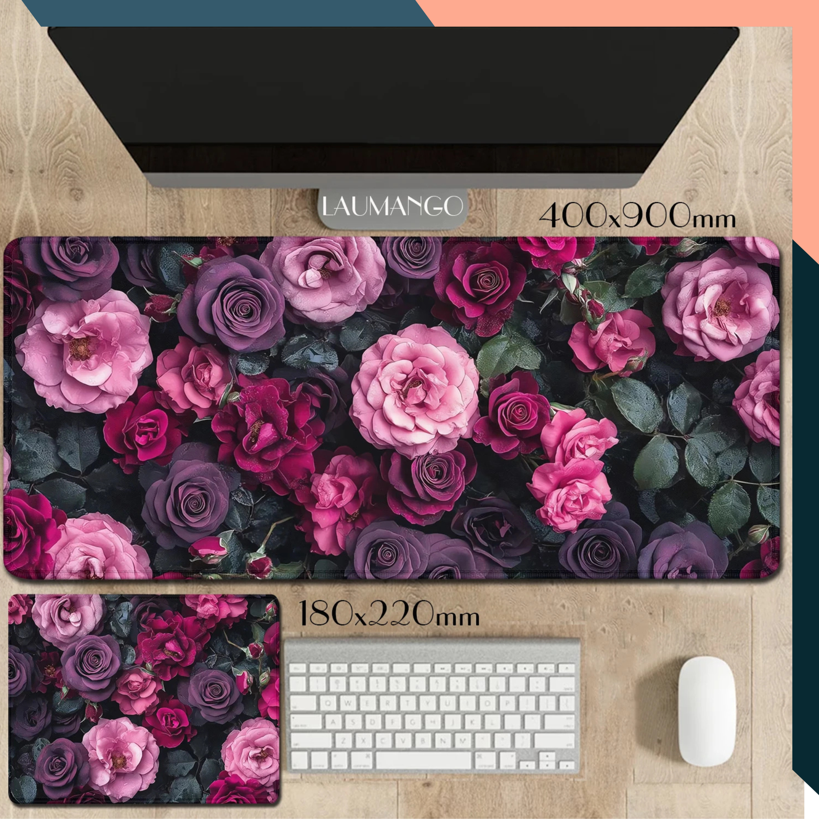 Rose Oil Painting XXL Gaming Mouse Pad XL Desk Mat Non Slip Rubber
