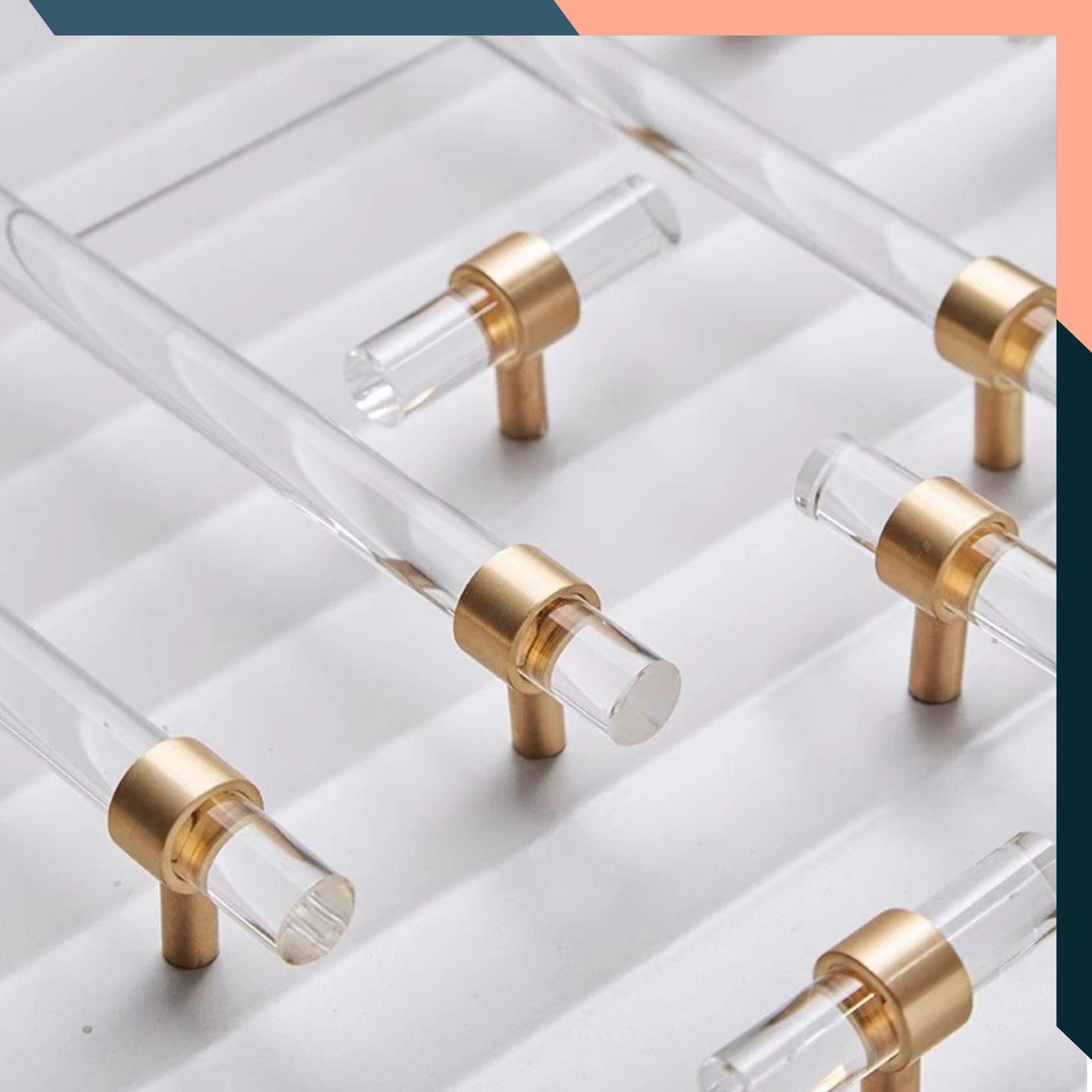 Acrylic Brass Cabinet Handles Transparent Drawer Pull 96-320mm Modern