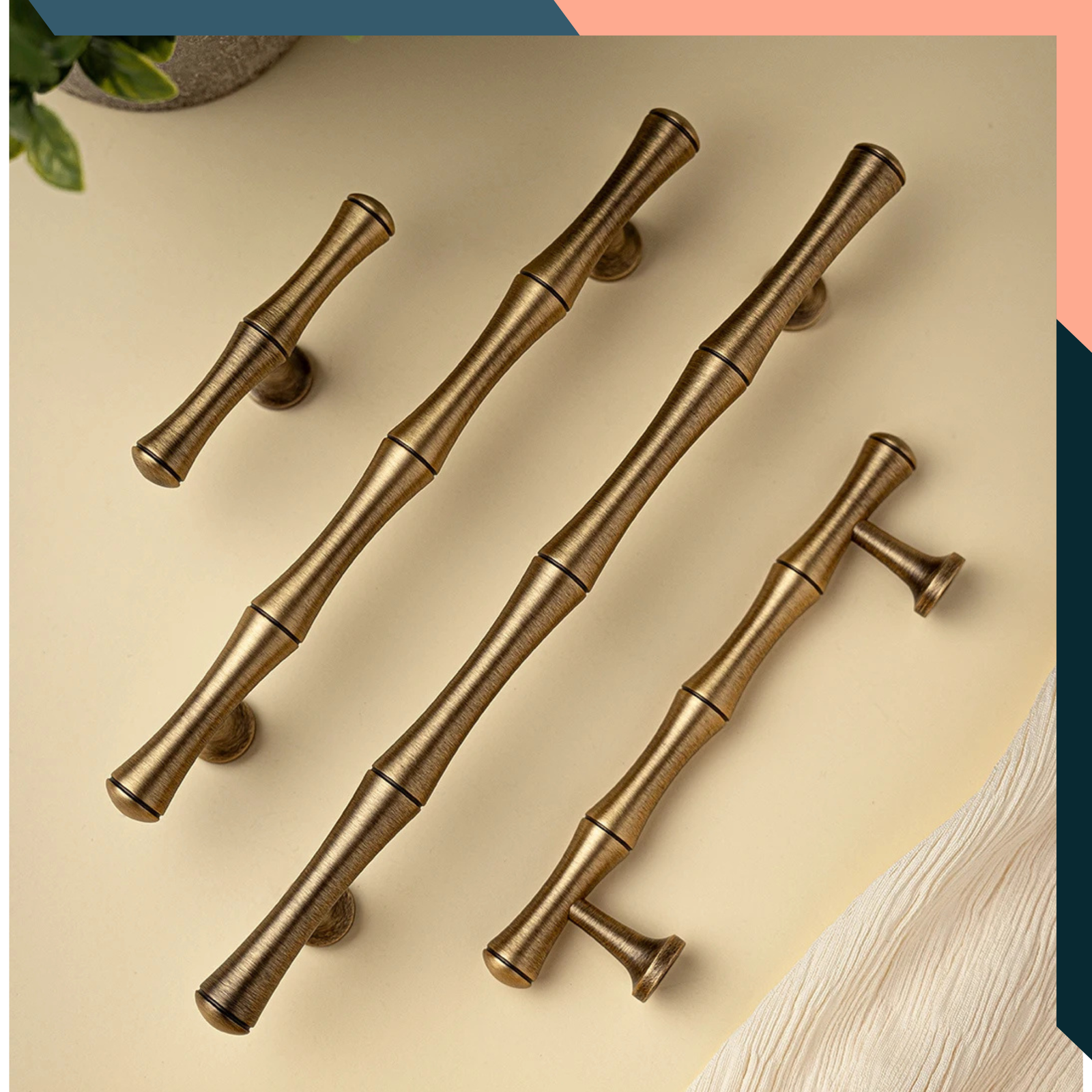 Antique Brass Cabinet Handles Bamboo Drawer Pulls Brass T Bar Knob 96-320mm