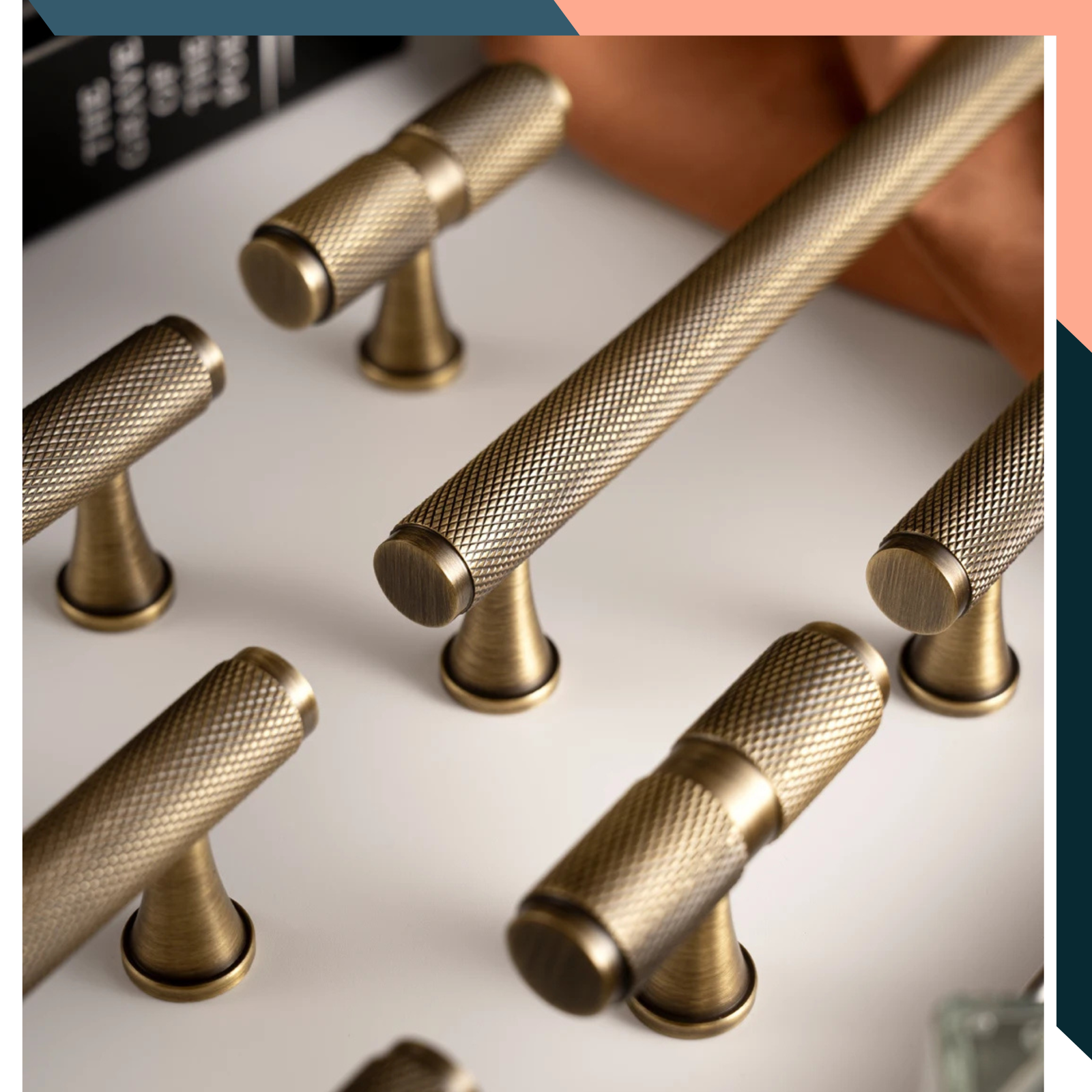 Antique Brass Knurled T Bar Cabinet Handle Diamond Cut Drawer Pull 96-320mm