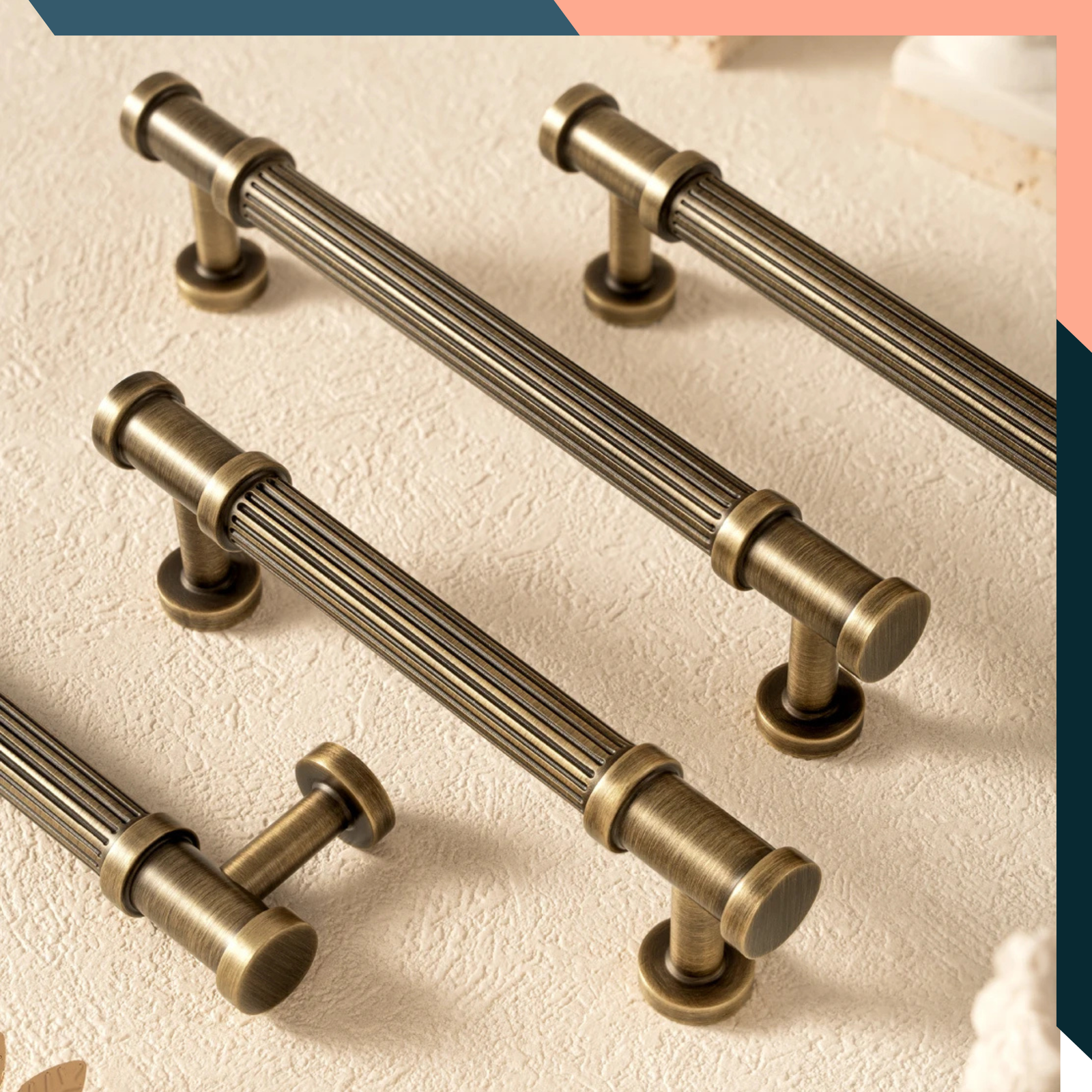 Antique Brass Ribbed Cabinet Handles T Bar Knobs Drawer Pulls 96-192mm