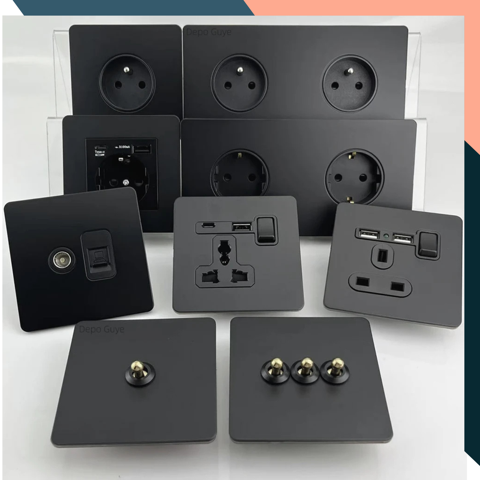 Black Toggle Light Switch 1-4 Gang 2 Way Brass Lever Wall Switch Panel