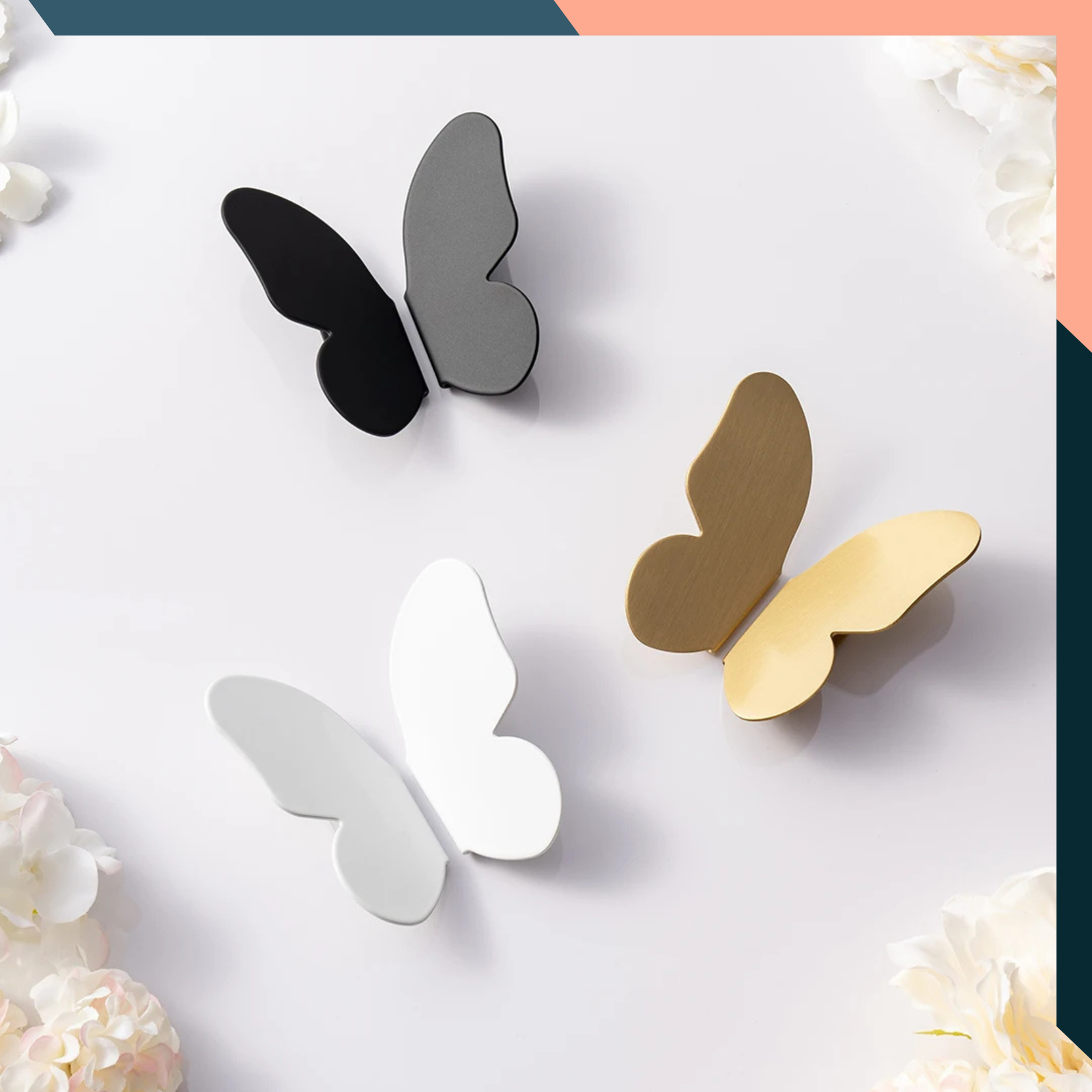 Brass Butterfly Cabinet Knob Adhesive No Drill Drawer Handle Gold Black