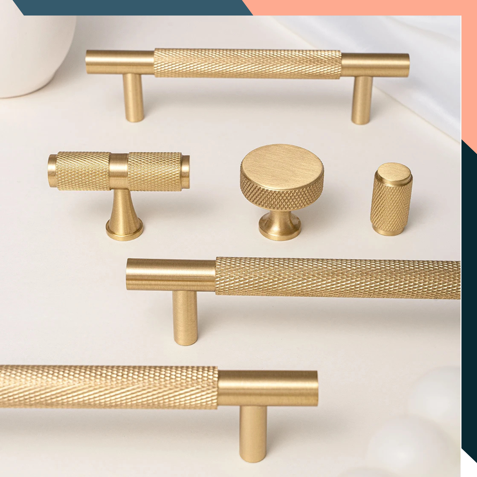 Brushed Brass Knurled Cabinet Handles Drawer Pulls Kitchen 96-320mm