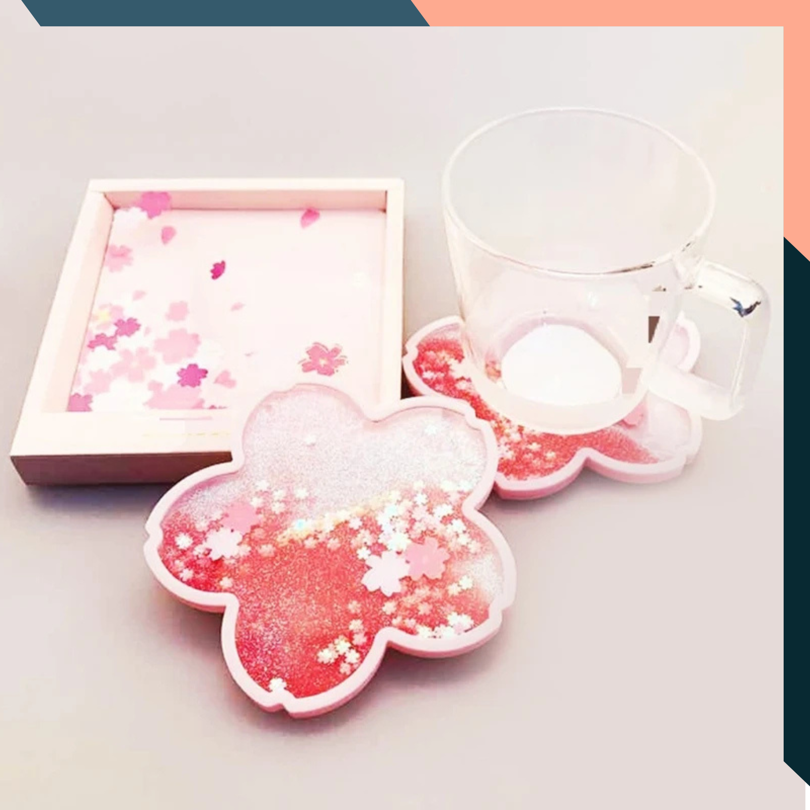 Cherry Blossom Coasters Glitter Sakura Silicone Drink Coaster Non Slip