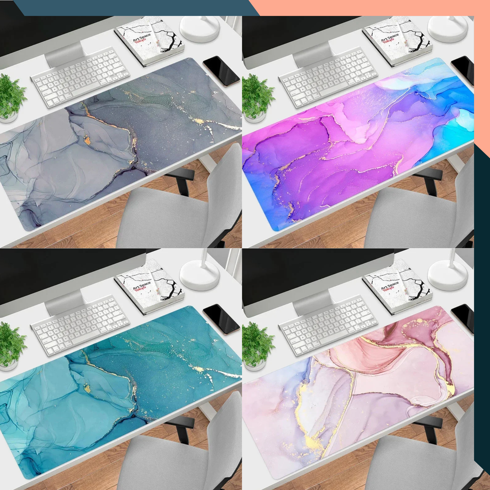 Large Marble Pattern Gaming Mouse Pad Non-Slip Desk Mat For Laptop & PC Marble Gaming Mouse Pad Large Desk Mat Anti Slip Stitched Edge