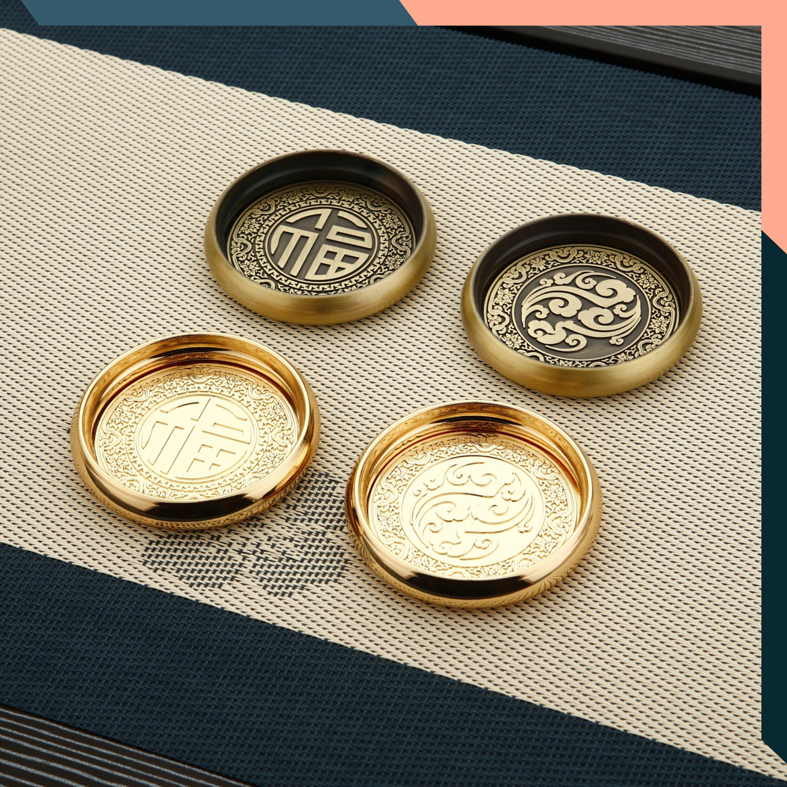 Metal Tea Cup Coaster Chinese Style Drink Cup Coaster Heat Resistant