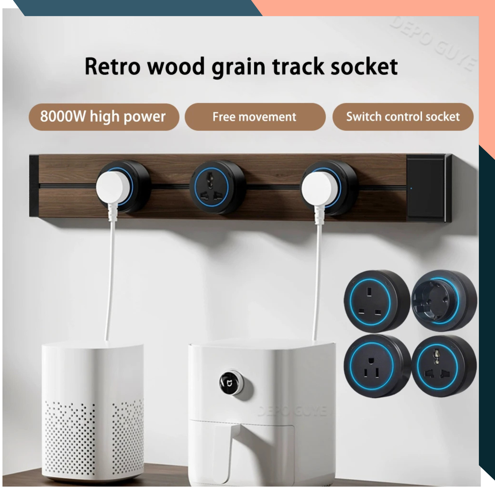 Power Track Socket Rail UK Plug USB Type C Kitchen Wall Outlet System