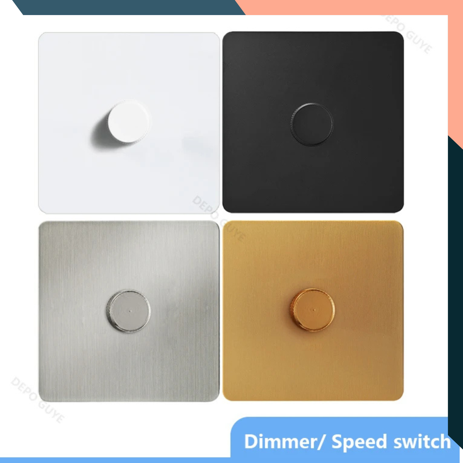 Rotary Dimmer Switch Wall Knob Light Fan Control UK EU Stainless Panel