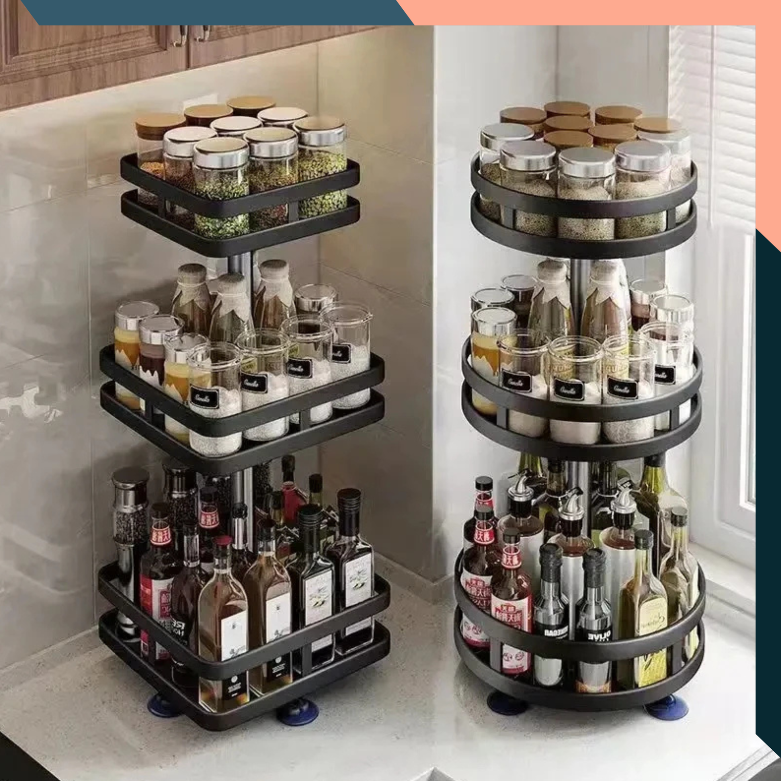 Rotating Spice Rack Organizer 360 Lazy Susan Kitchen Condiment Shelf