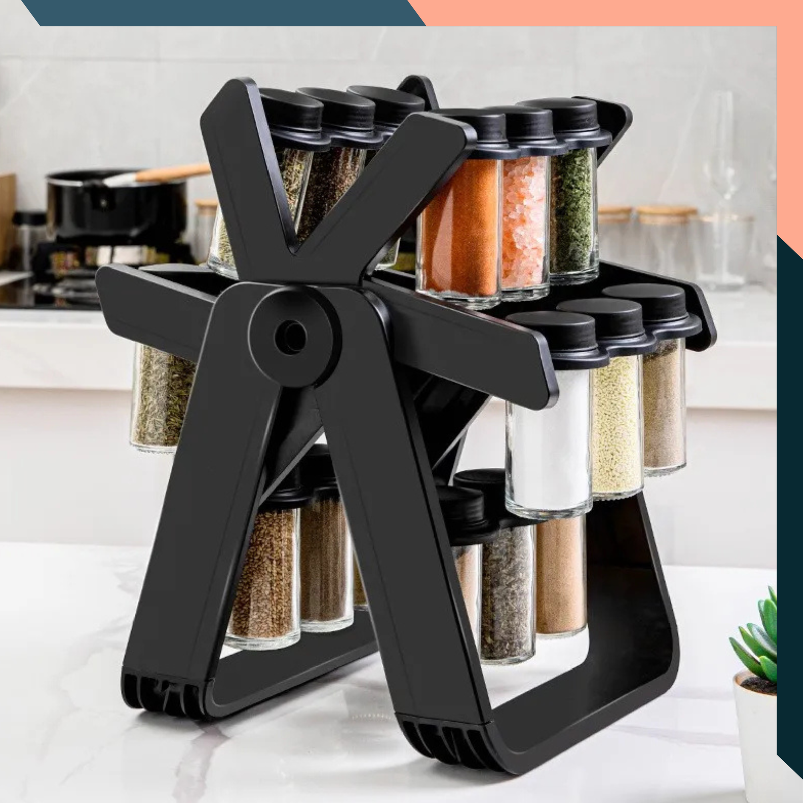 Rotating Spice Rack with 18 Jars 360° Kitchen Spice Organizer Stand