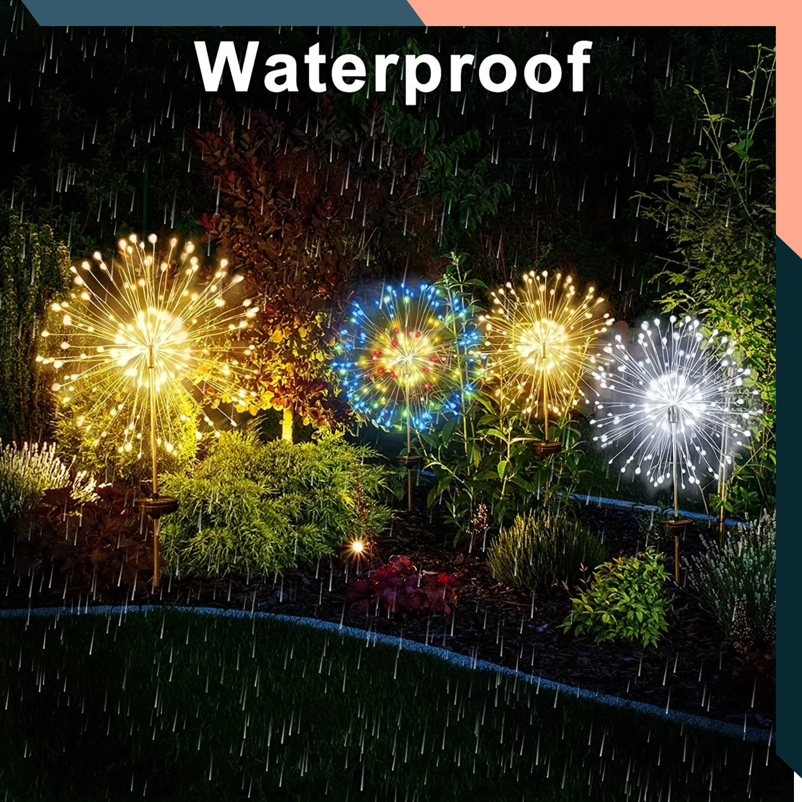 Solar Firework Garden Lights LED Dandelion Outdoor Stake Light IP65