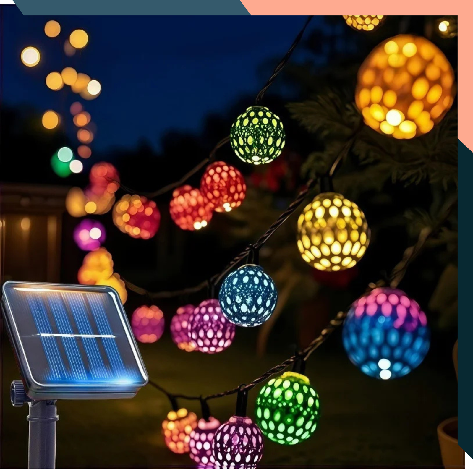 Solar Moroccan Ball String Lights Outdoor Fairy Garden Lights Waterproof