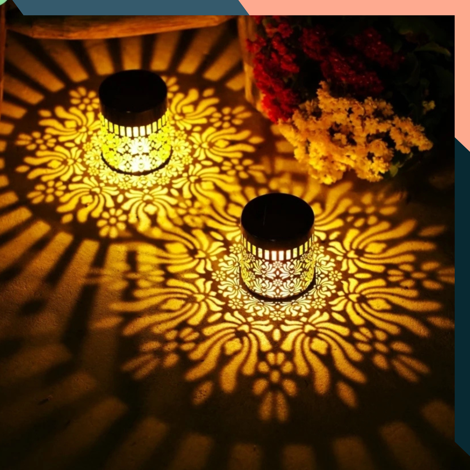 Solar Urban Lights Peony Pattern Metal Deck Wall Fence Lights Outdoor IP65