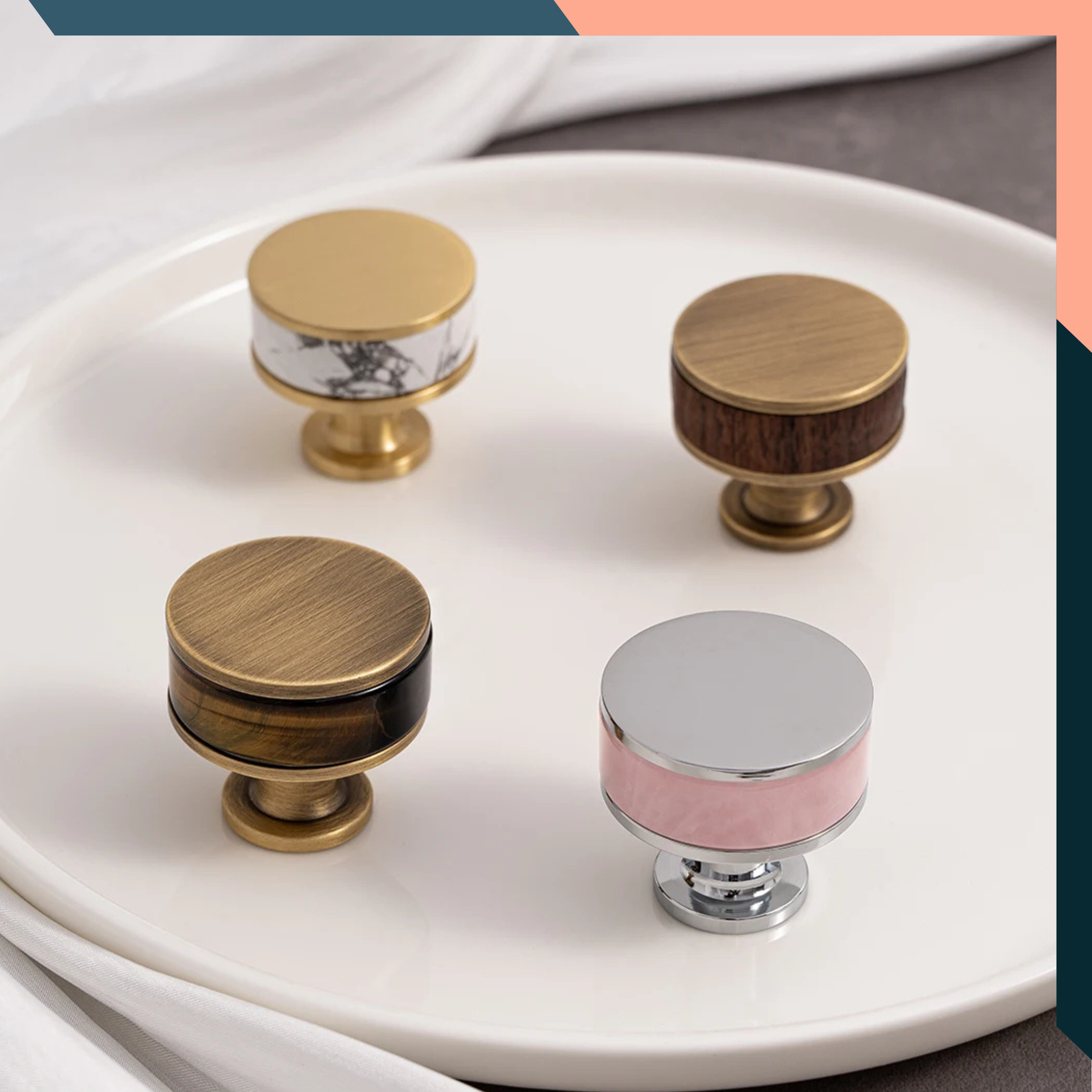 Solid Brass Crystal Cabinet Knob 32mm Natural Stone Drawer Handle