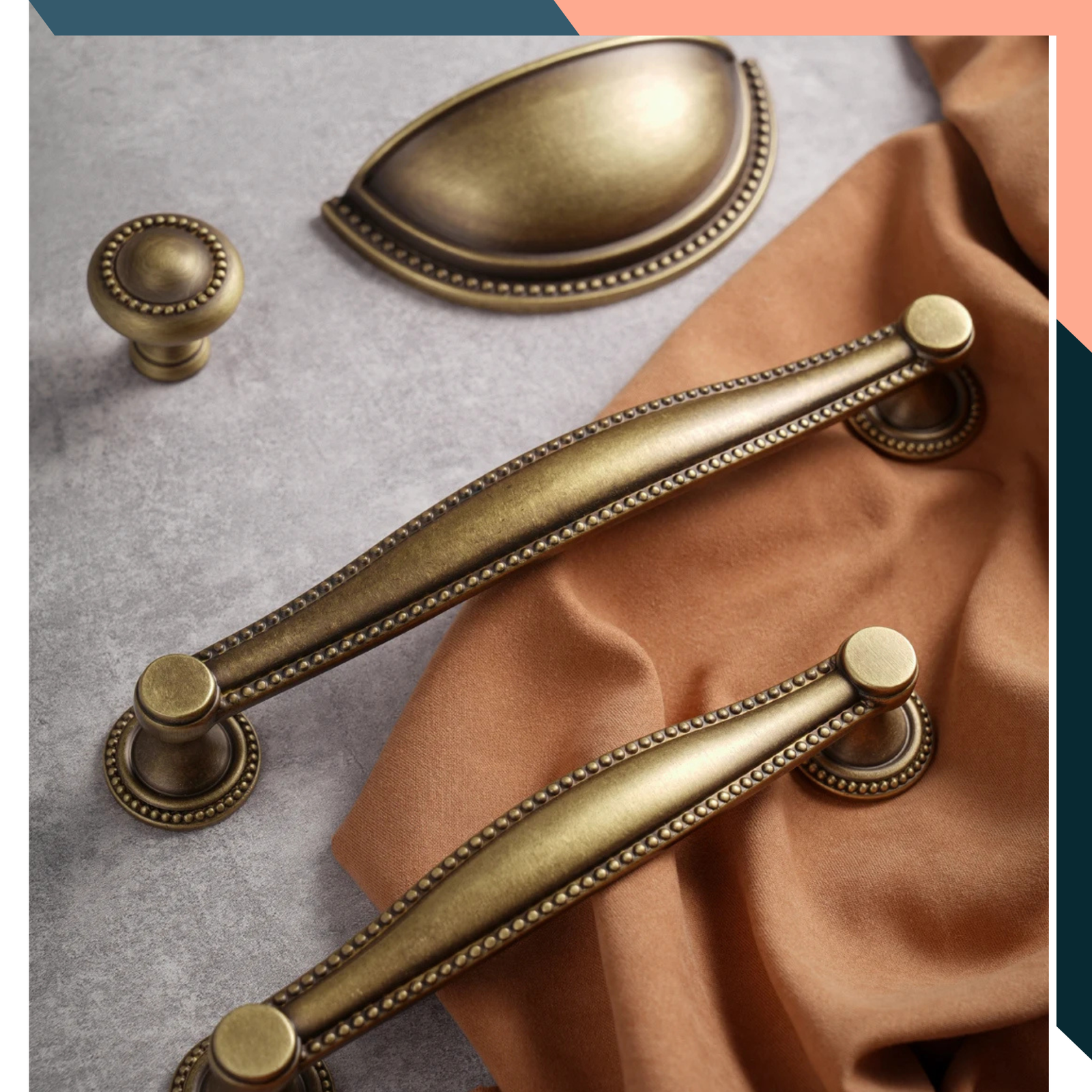 Solid Brass Shell Cabinet Handles Antique Brass Drawer Knobs 128 160mm