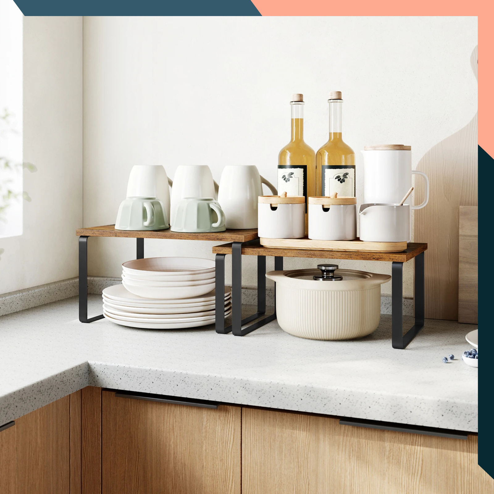 Spice Rack Shelf Organiser Set of 2 Expandable Stackable Cupboard Shelf