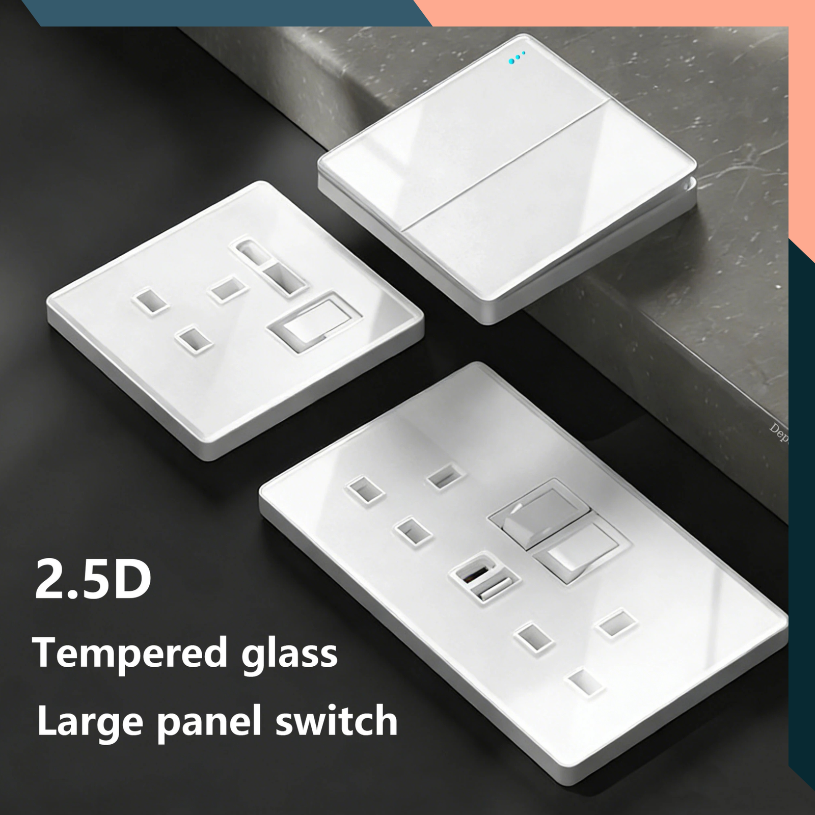 White Glass Wall Switch USB Socket UK 18W Type C Fast Charge 220V