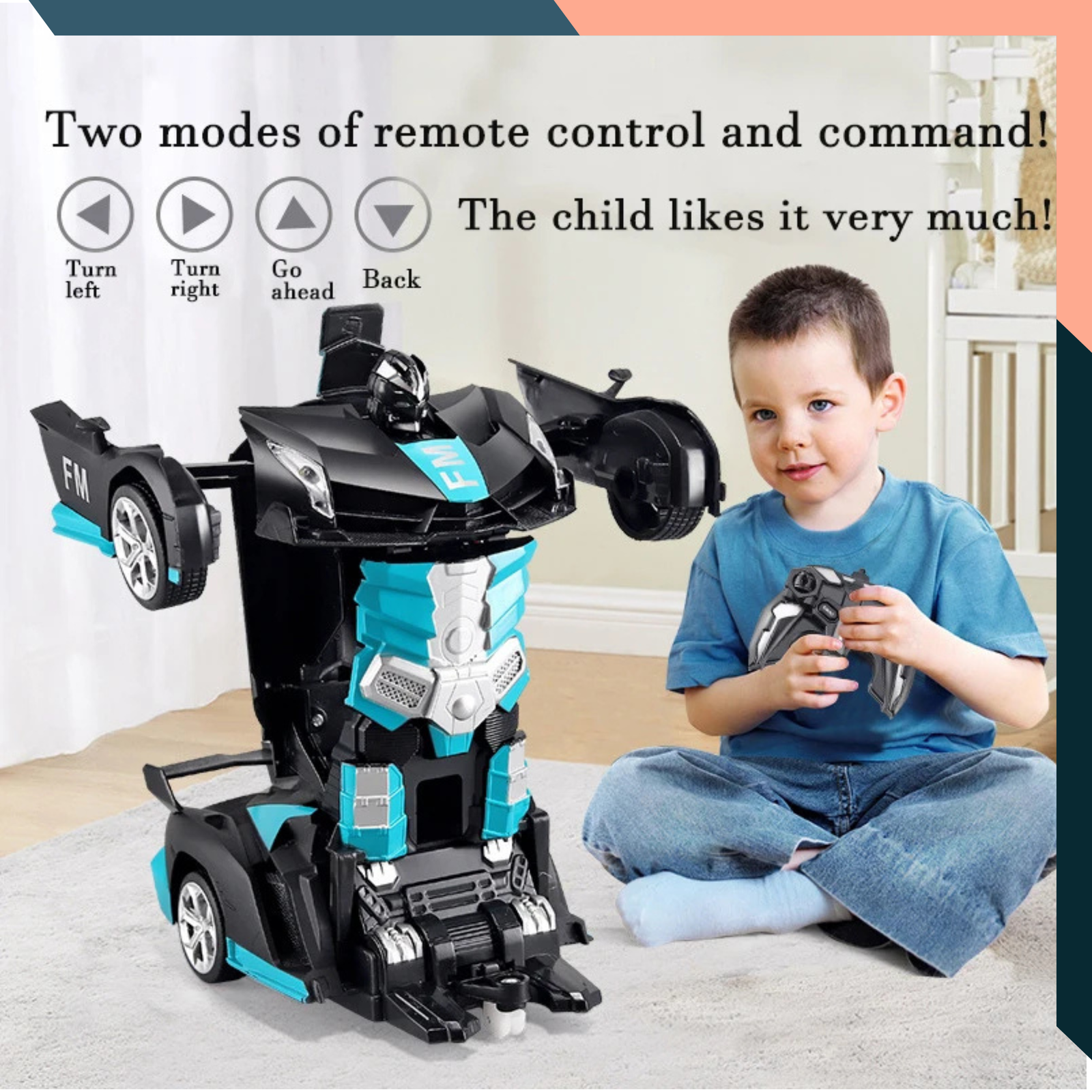 2 in 1 RC Transforming Car Robot with One Key Deformation Lights