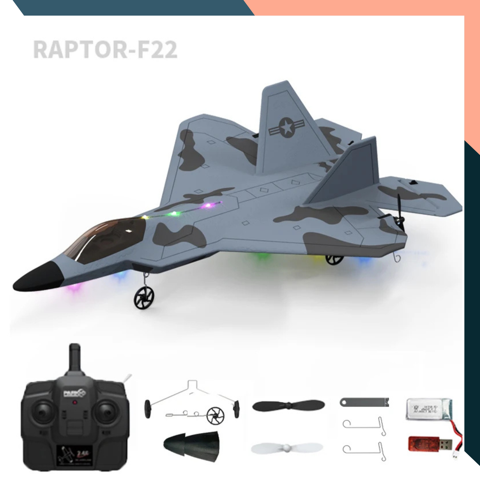 RC F22 Fighter Jet 4CH 2.4GHz Plane with Gyro LED 3D 6G Modes