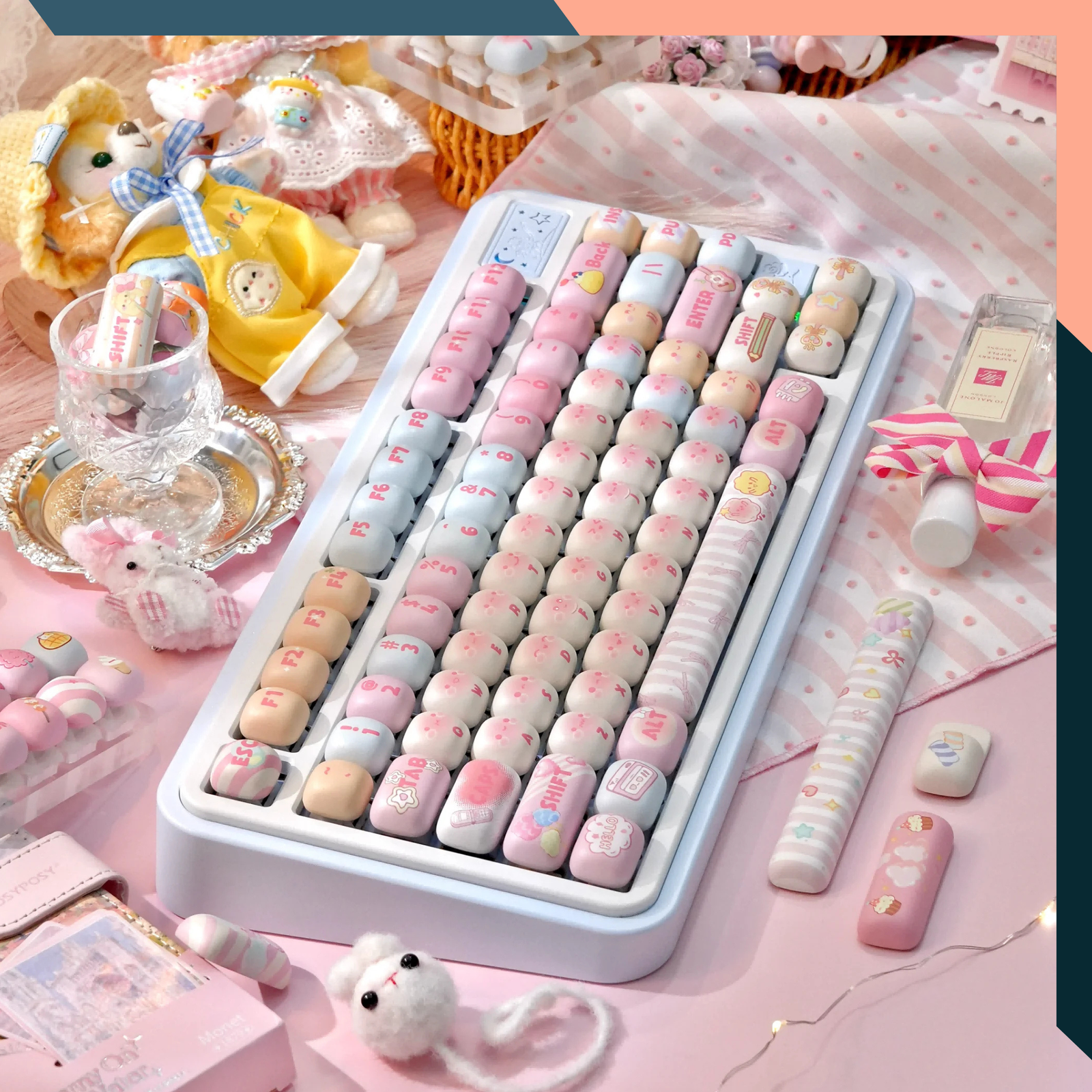 MOG PBT Keycaps 129 Keys Cute Marshmallow Round Keycap Set for MX Boards