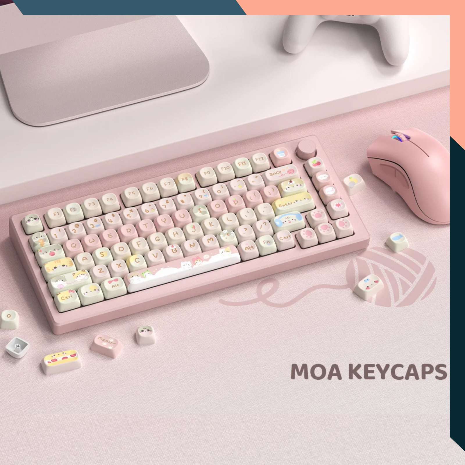 Pink Cat PBT Keycaps 136 Keys MOA Profile MX Switch Mechanical Keyboard