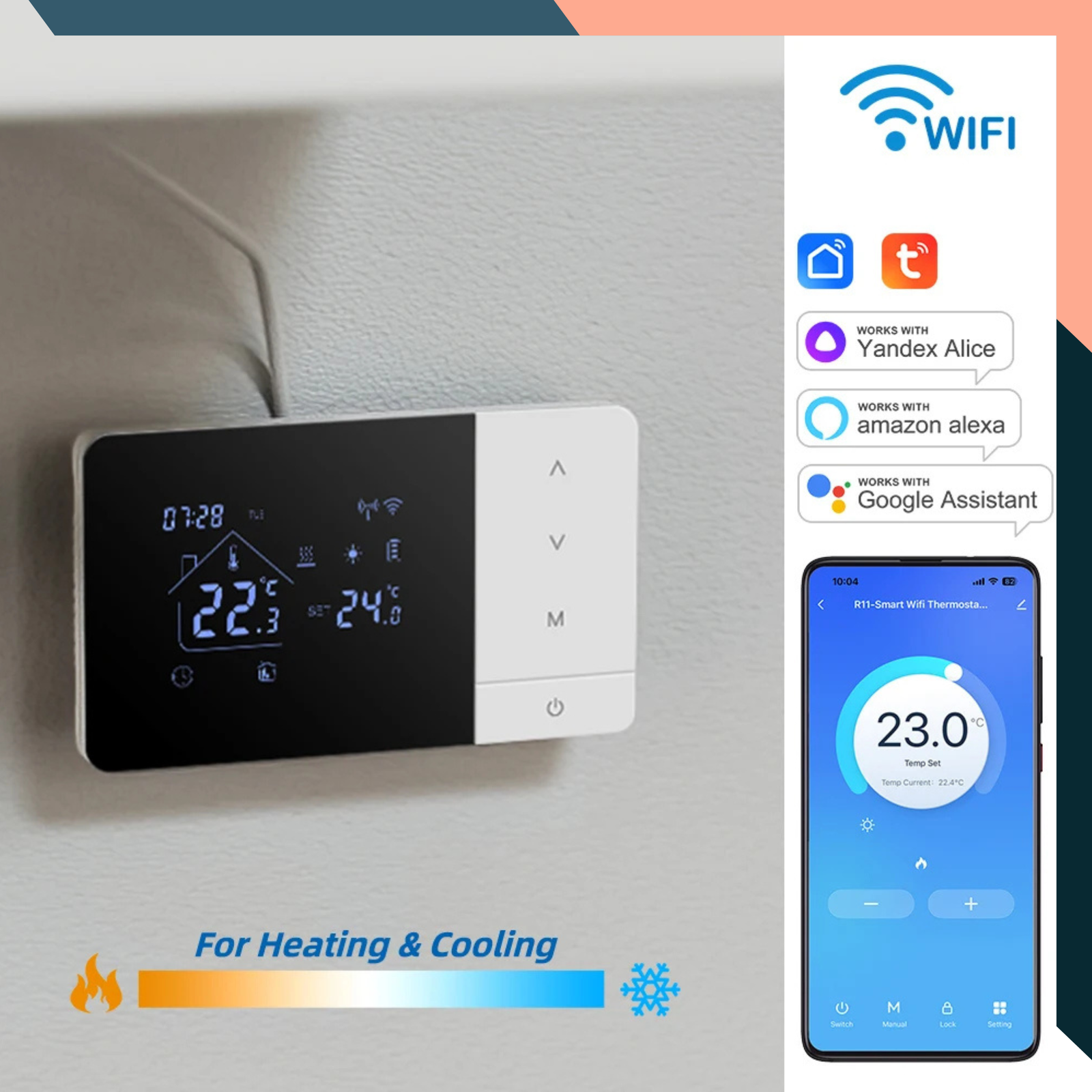 WiFi Smart Thermostat Gas Boiler Heating Cooling Battery USB Alexa Tuya