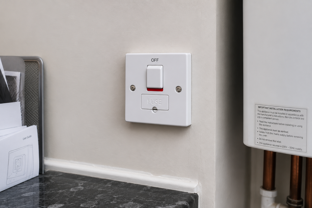 Utility wall with fused spur switch