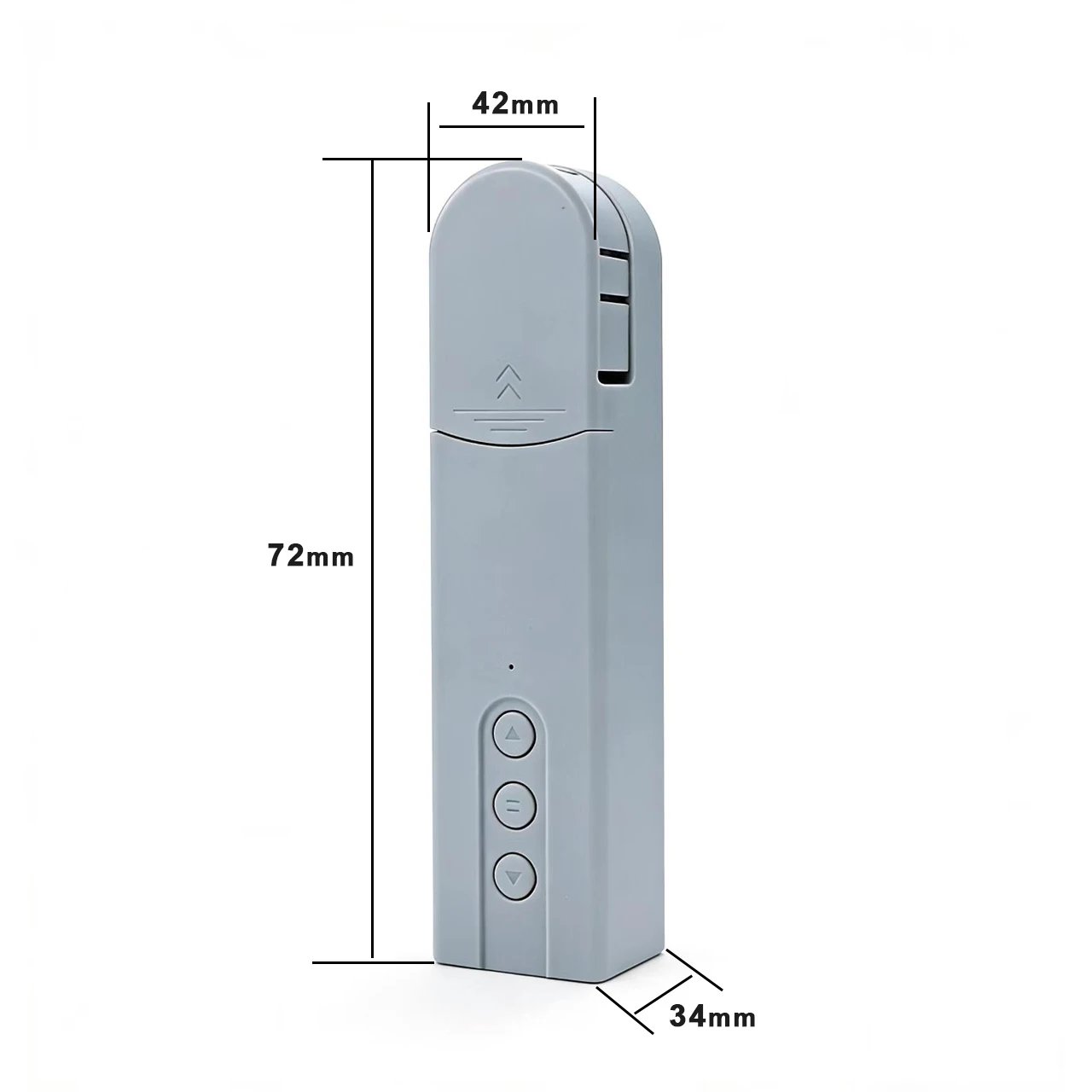 32653-vmiq9a.jpg Grey smart blind motor with dimensions marked as 42mm wide, 72mm high and 34mm deep