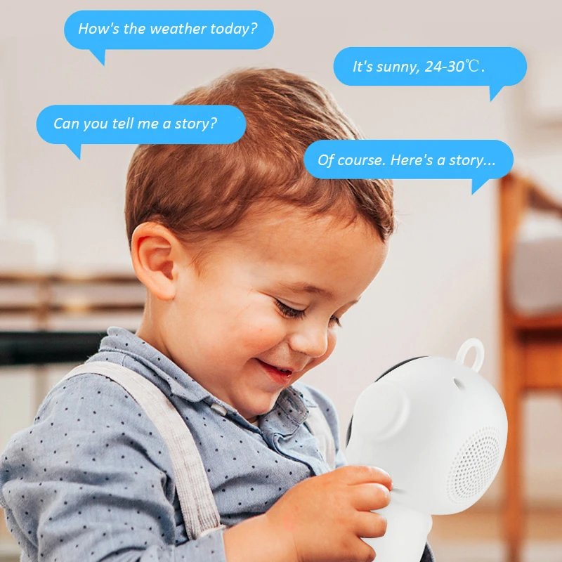 AI learning robot shown with Smart Life app voice features