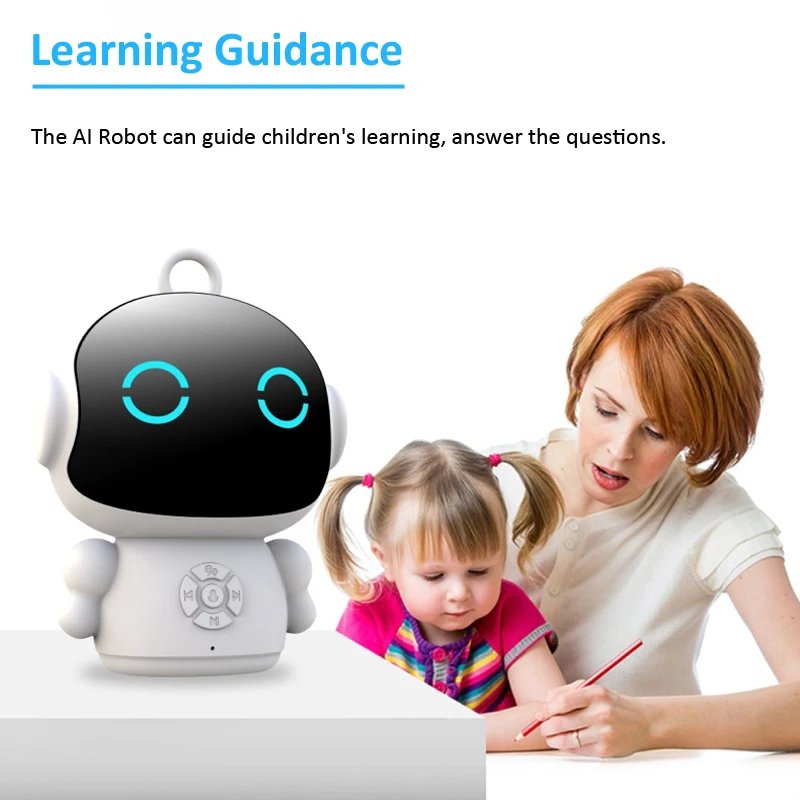 Compact white educational robot with speaker and control buttons