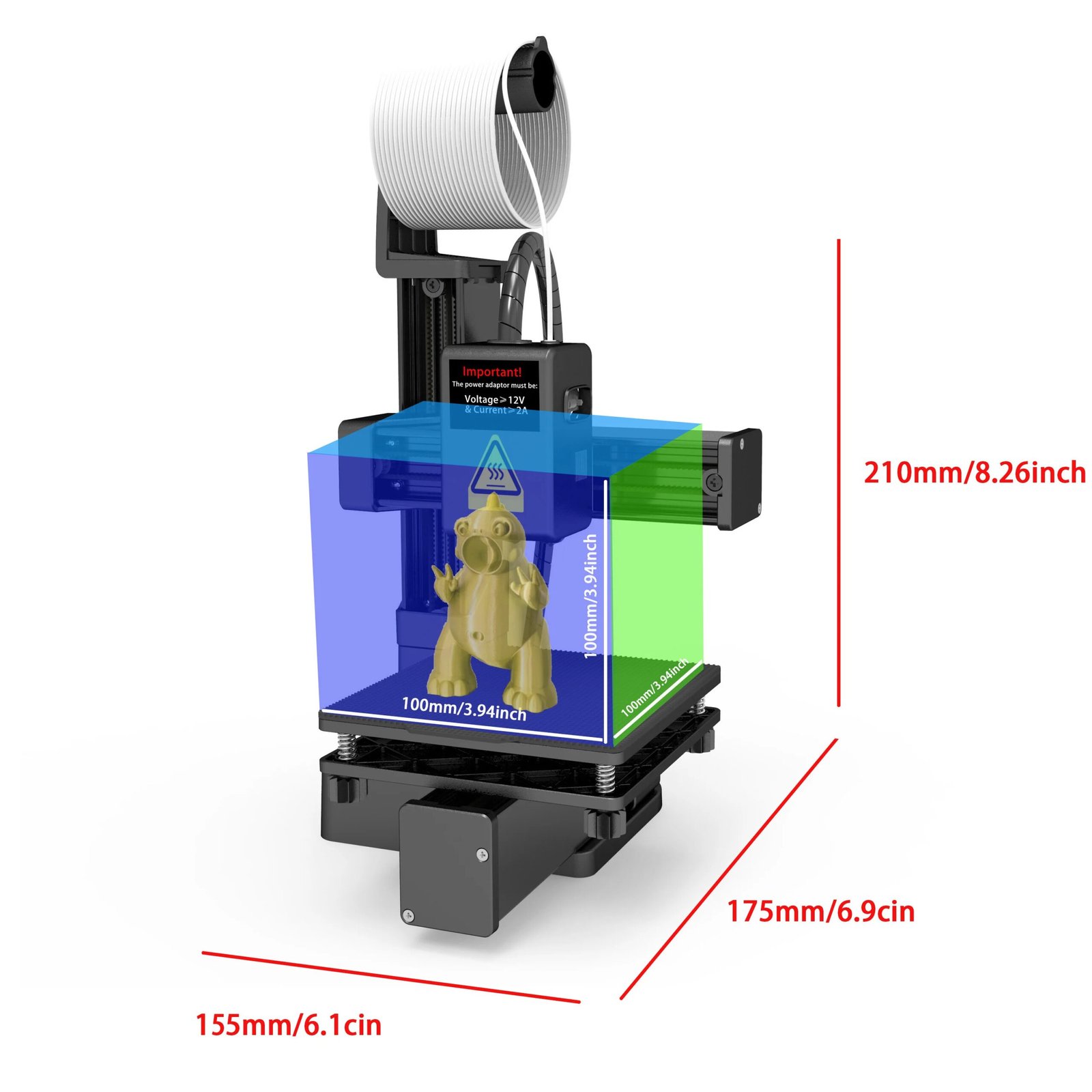 Entry-level 3D printer with open frame and print bed