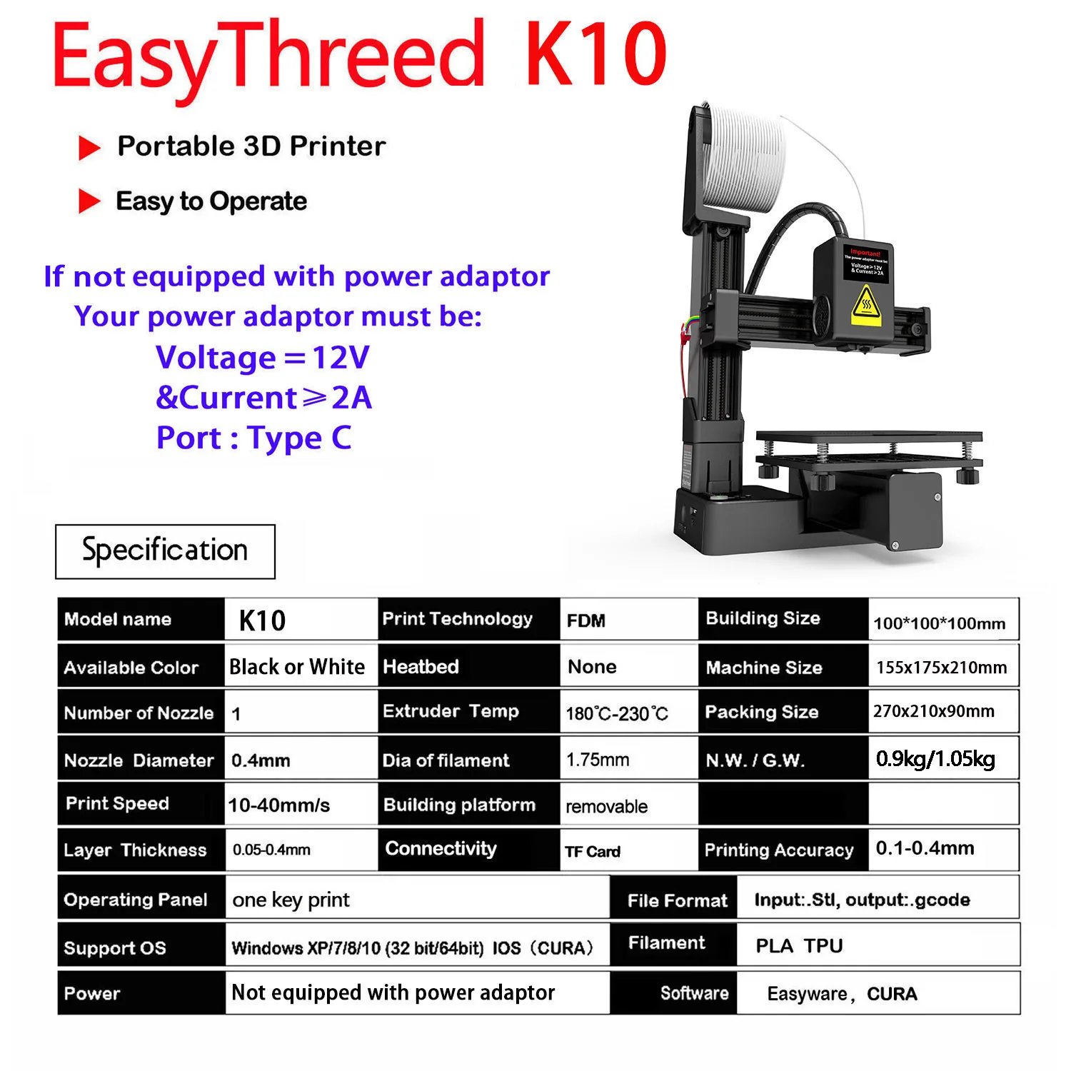 Compact FDM printer producing a small sample model