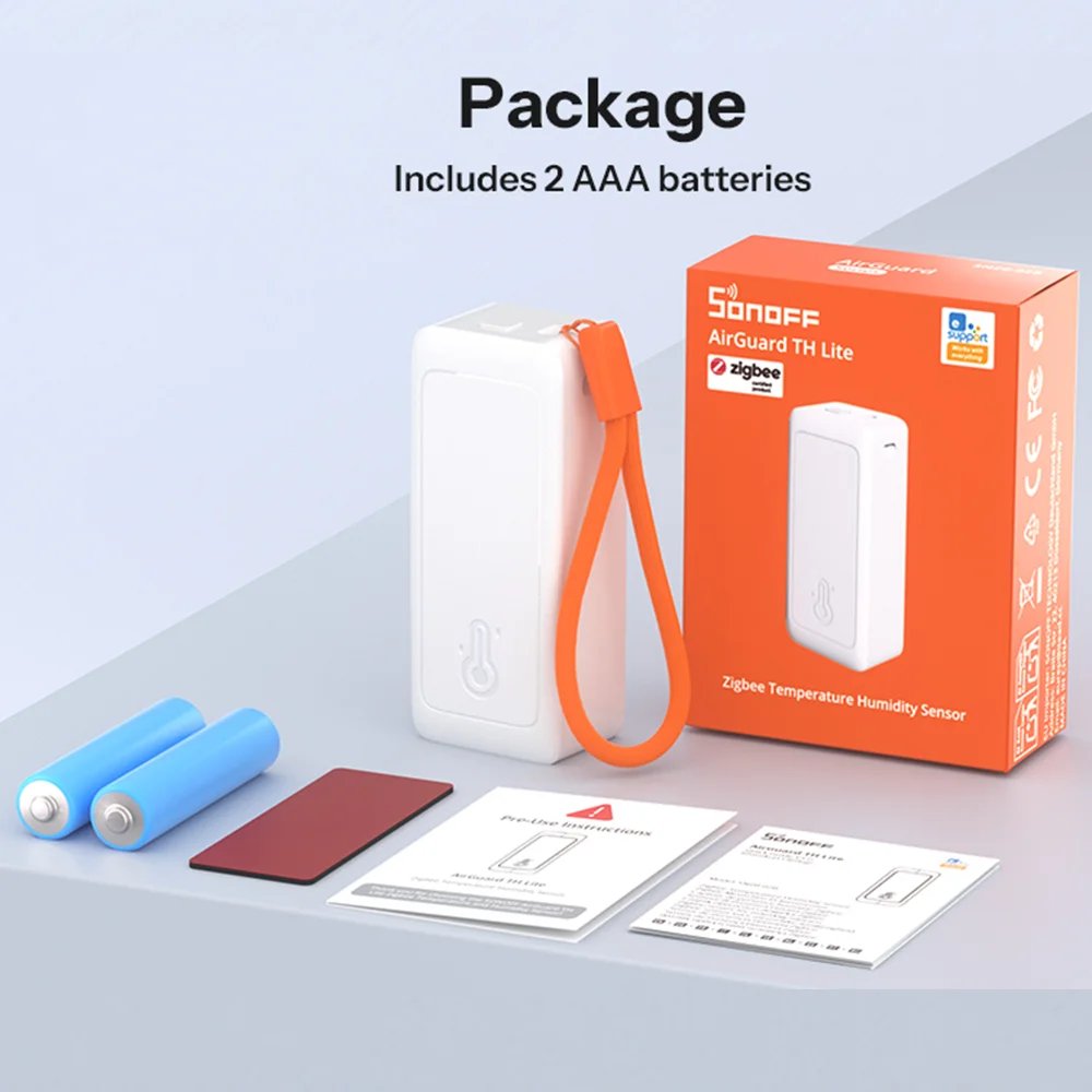 AirGuard TH Lite package with sensor batteries and instructions AirGuard TH Lite package with sensor batteries and instructions